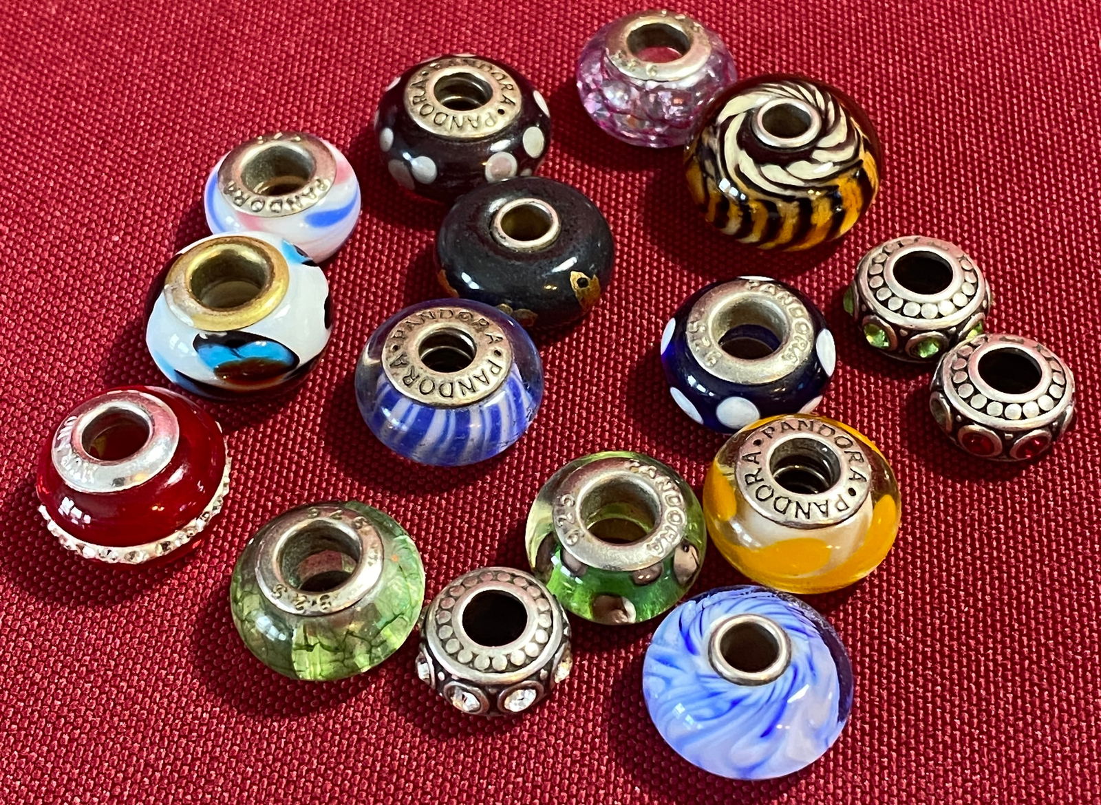 Collectible Glass Bracelet Charms - Some Pandora, Sterling Silver Centers: Collectible Glass Bracelet Charms - Some Pandora, Sterling Silver Centers