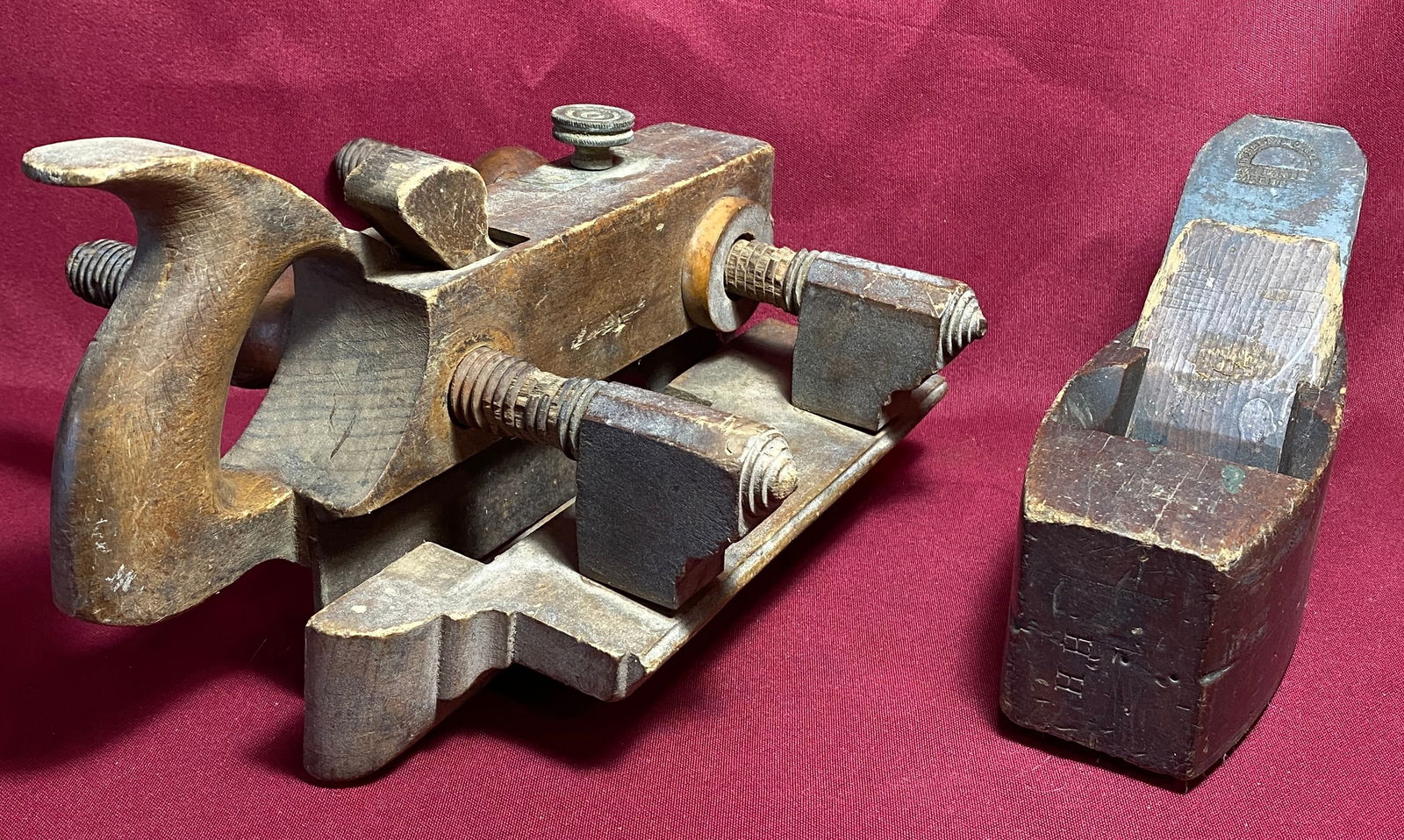 Two Old Wooden Carpenter's Planes - One Marked A Dowland & Co. & One William Oake Marked Blade (1 of 9)