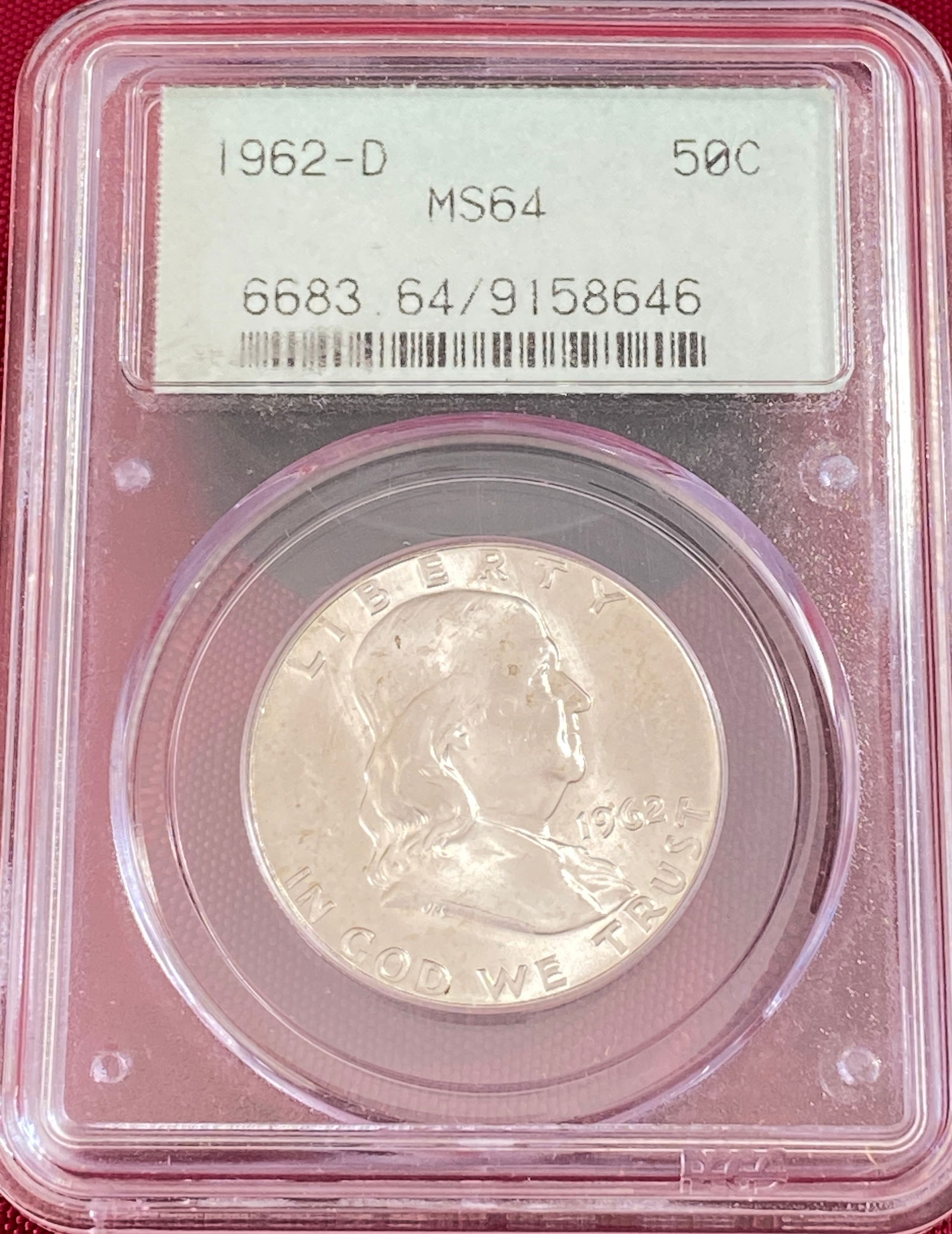 Graded 1962-D Franklin Silver Half Dollar - MS64 by PCGS (1 of 3)