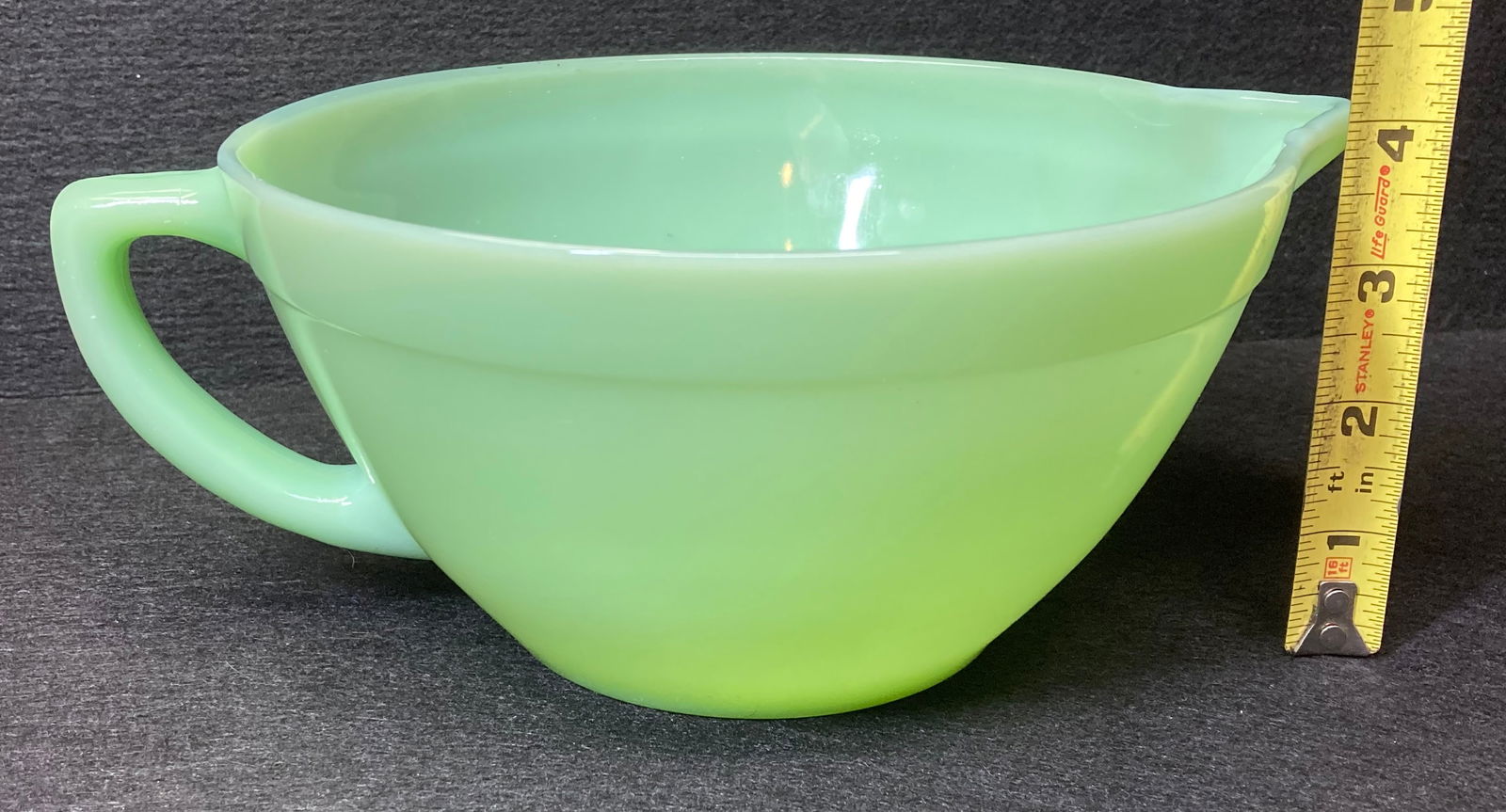 Vintage Green Jadeite Fire King Mixing Bowl with Handle and Pour Spout (1 of 4)