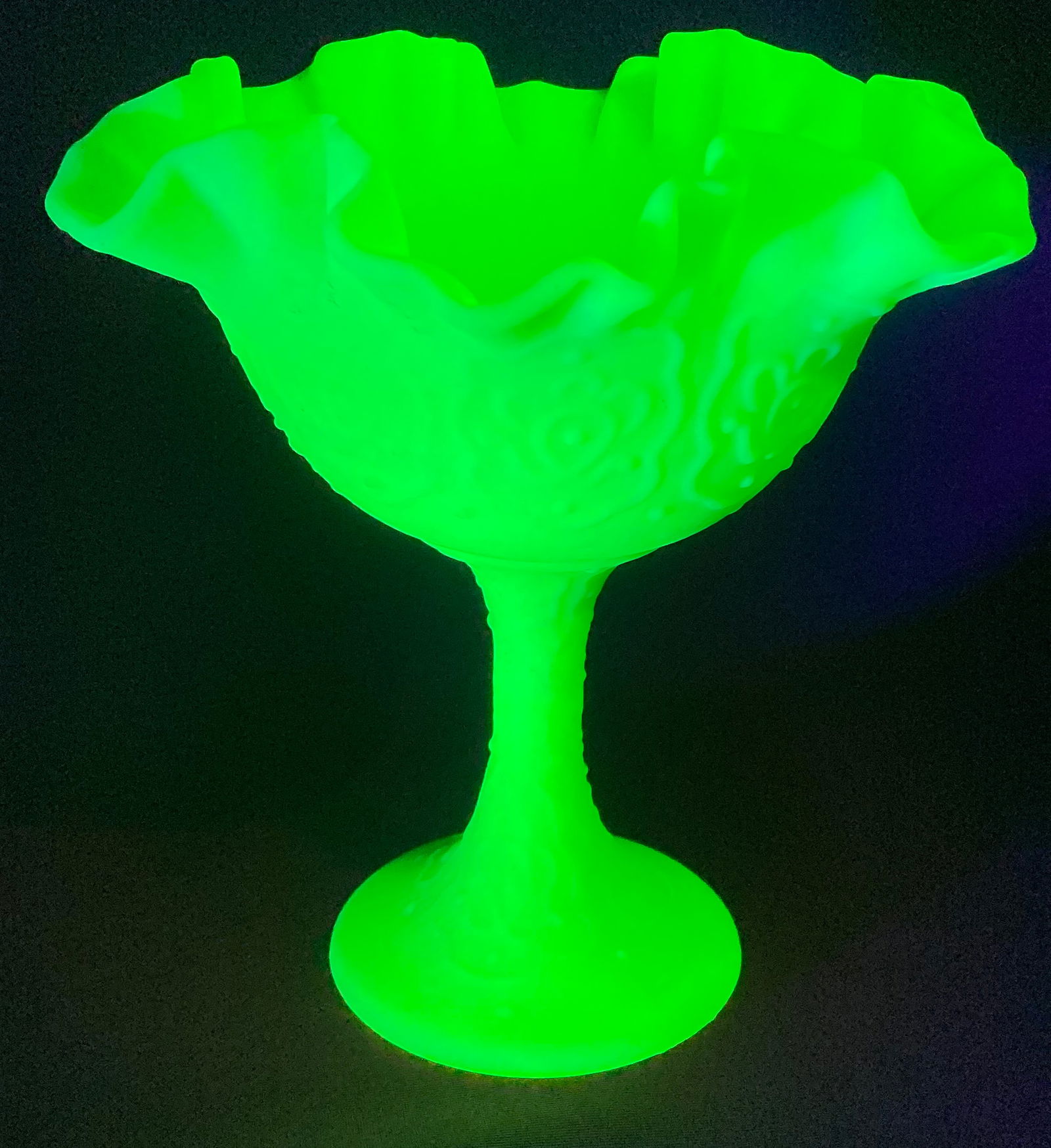 Vintage Fenton Satin Custard Ruffle Edged Uranium Persian Pedestal Compote Bowl: Vintage Fenton Satin Custard Ruffle Edged Uranium Persian Pedestal Compote Bowl