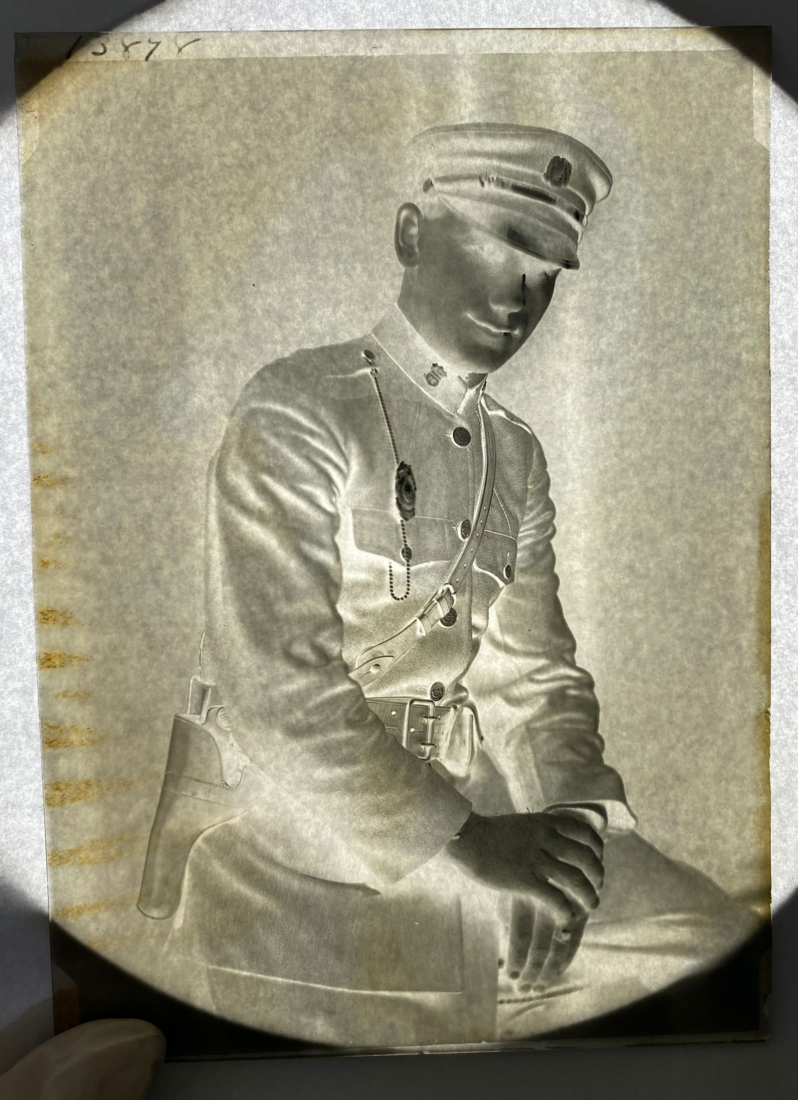 Older Glass Negative of Police Officer - Believe Button Says State Police but Difficult to Make Out: Older Glass Negative of Police Officer - Believe Button Says State Police but Difficult to Make Out