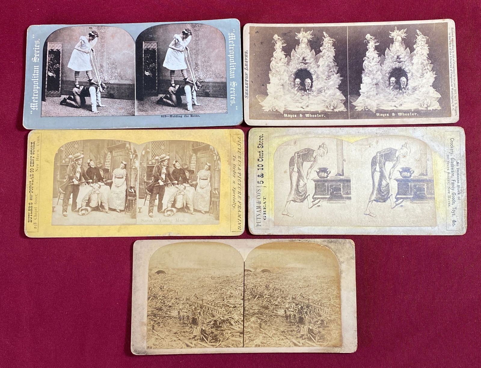 Five Stereoview Cards - Various Subjects - Johnstown Flood, Political, Humorous, Etc. (1 of 9)