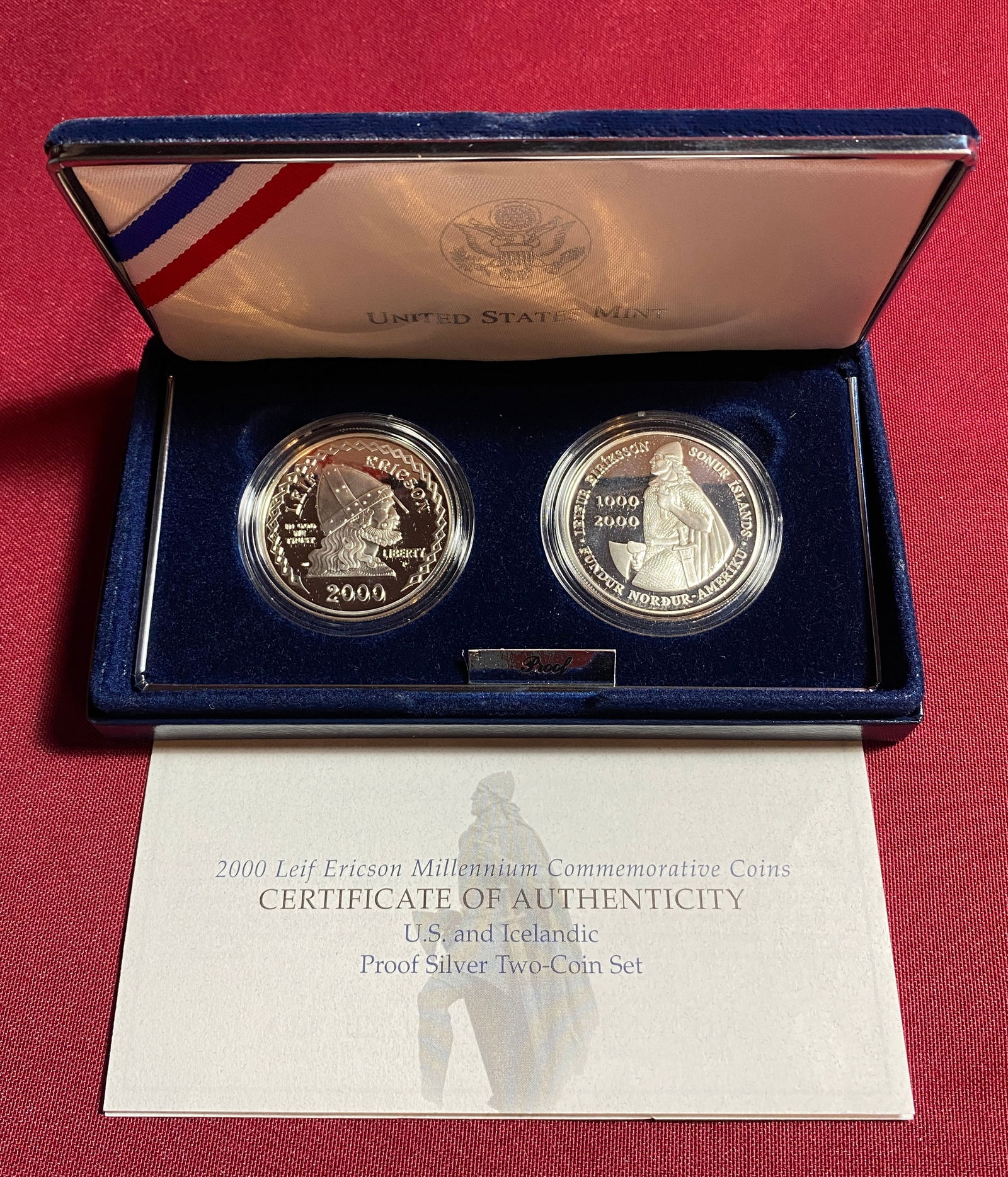 2000 Leif Ericson Commemorative Two-Coin Silver Proof Set: 2000 Leif Ericson Commemorative Two-Coin Silver Proof Set