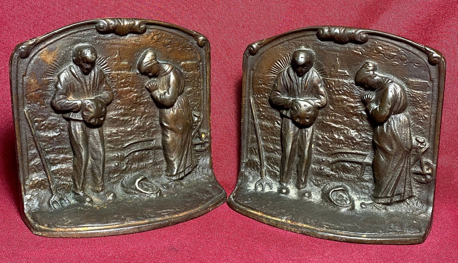 Signed Bronmet Bookends - Angelus Farmer's Prayer (1 of 9)