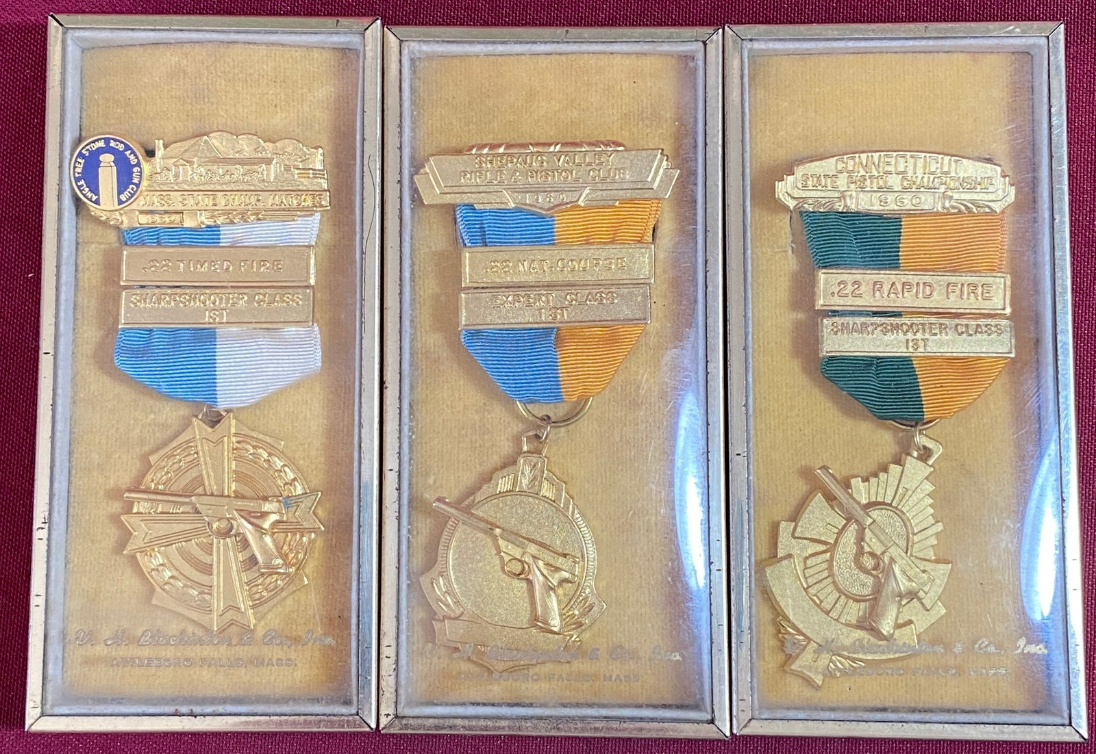 Three Ribbon Medals - Sharp Shooter, Pistol, Rifle, Etc. - Made by Blackinton (1 of 10)