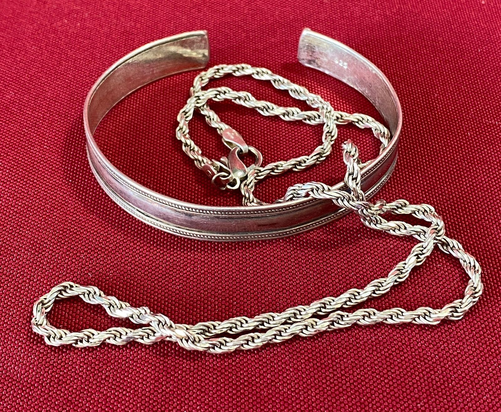 Sterling Silver Cuff Bracelet and 18" Chain - 25.19 Grams (1 of 8)