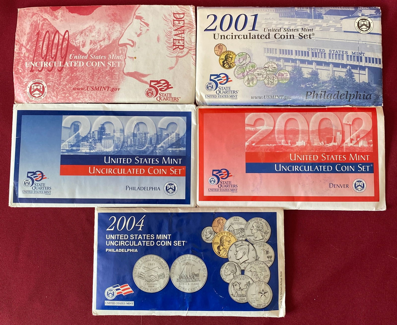 Five U.S. Mint Uncirculated Coin Sets - 1999-D, 2001-P, 2002-D, 2002-P, 2004-P (1 of 6)