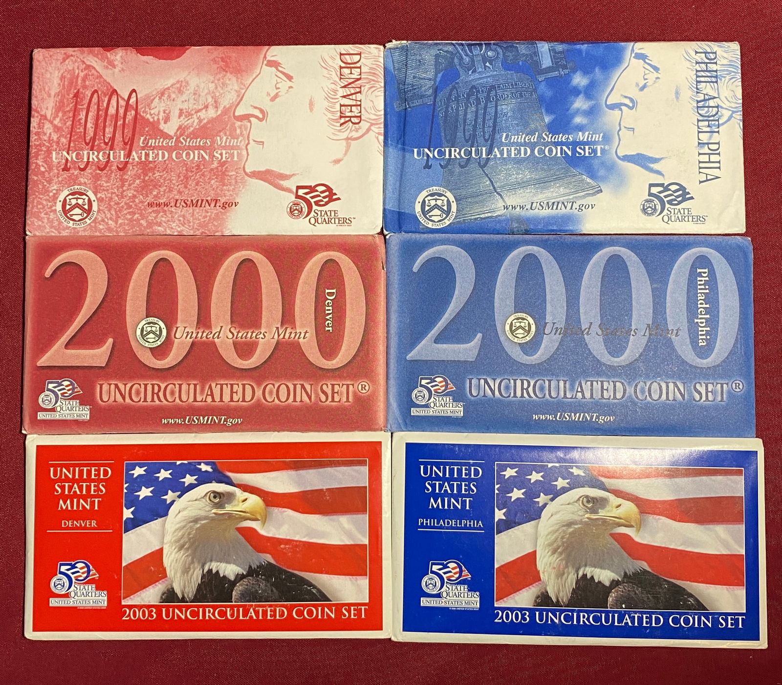 Six U.S. Mint Uncirculated Coin Sets - (1 Each) 1999-D & P, 2000-D & P, 2003-D & P (1 of 7)