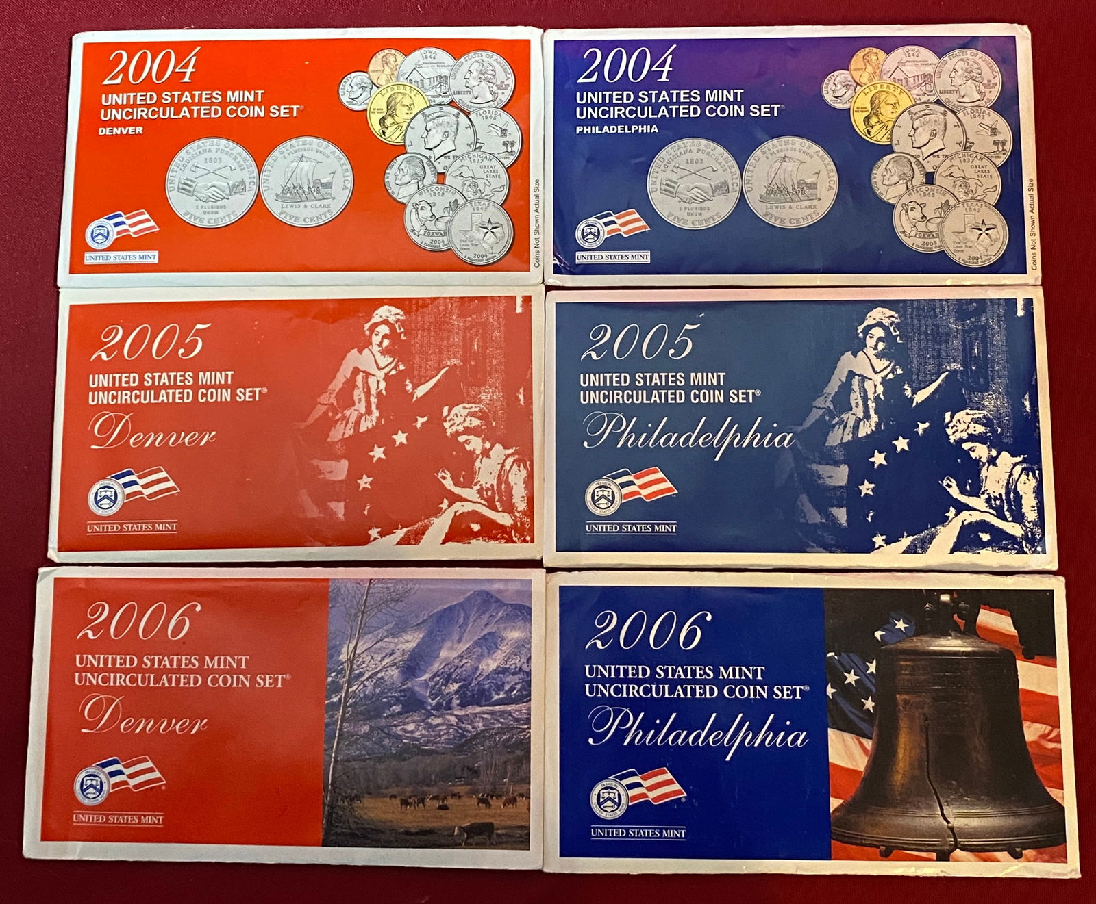 Six U.S. Mint Uncirculated Coin Sets - (1 Each) 2004-D & P, 2005-D & P, 2006-D & P (1 of 7)