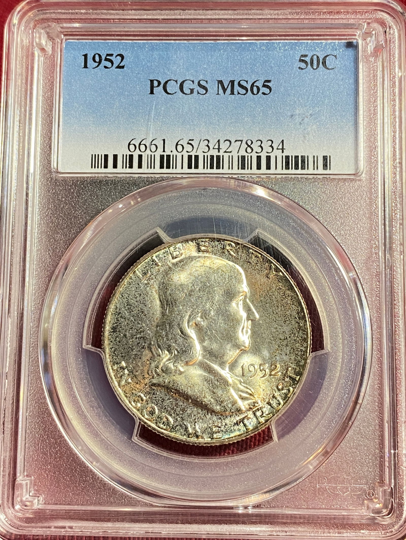 Graded 1952 Franklin Silver Half Dollar - MS65 by PCGS (1 of 3)
