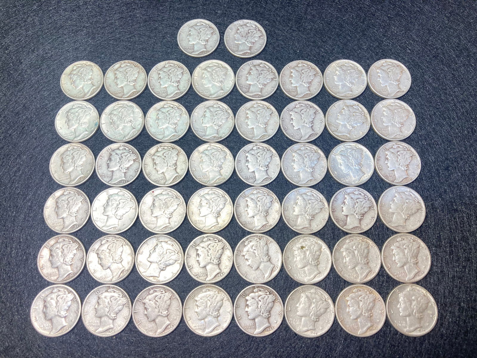 Fifty Mercury Silver Dimes - All 1945-D & S (1 of 4)