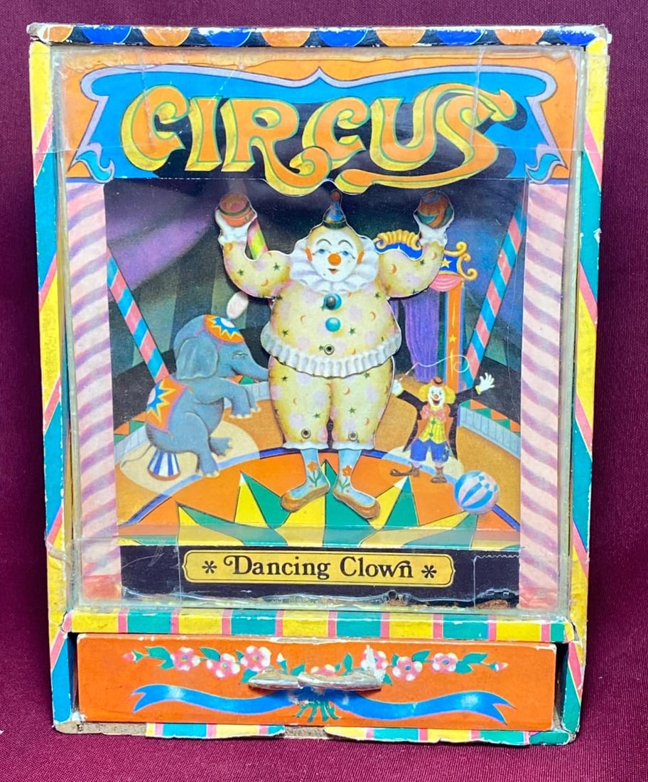Circus Dancing Clown Jewelry Music Box - Clown Dances When Drawer is Opened - Handle is Split (1 of 1)