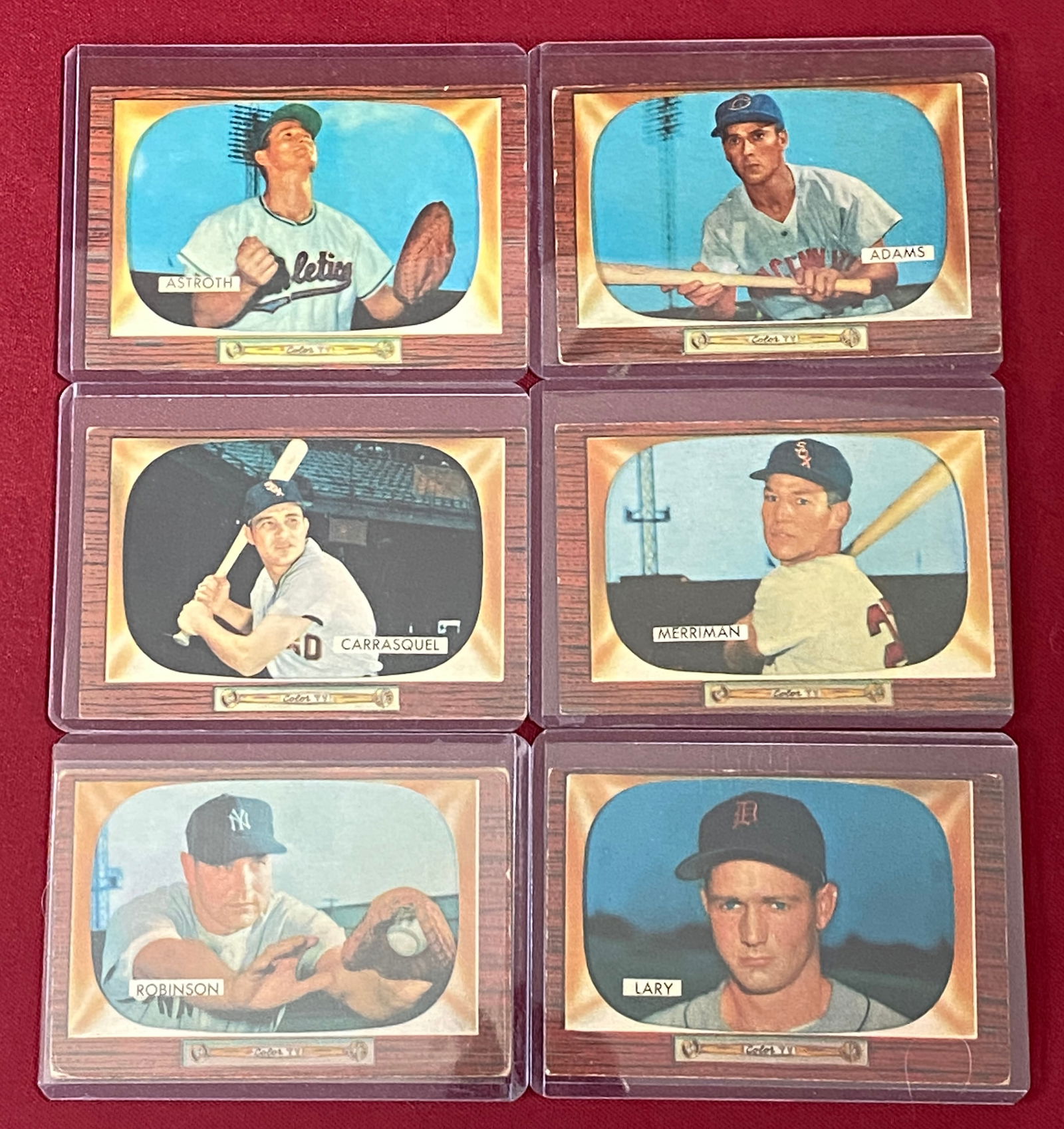 Six 1955 Bowman Baseball Cards - Al Carrasquel, Lloyd Merriman, Eddie Robinson, Frank Lary, Bobby (1 of 6)