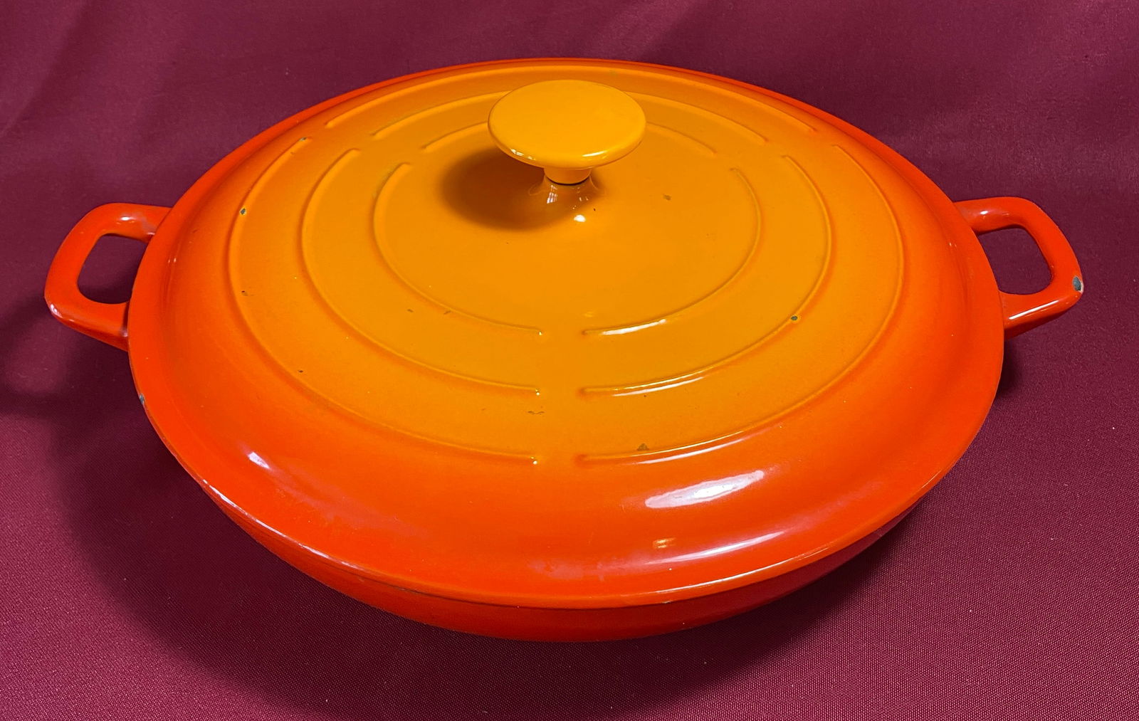 Orange Cast Iron Enameled Pan with Lid - Maker Mark on Bottom (1 of 6)