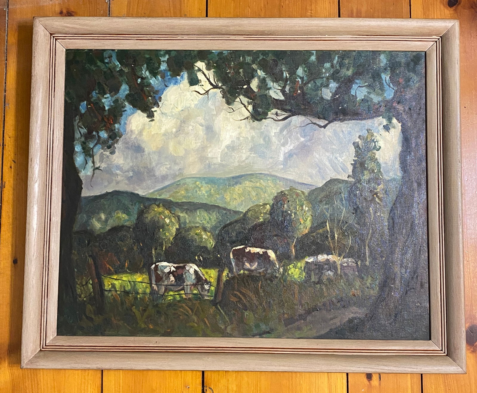 Rare Well-Known Artist Laurene York (1965-2004) Oil on Canvas - Cows Grazing in a Field - Absolutely: Rare Well-Known Artist Laurene York (1965-2004) Oil on Canvas - Cows Grazing in a Field - Absolutely No Shipping