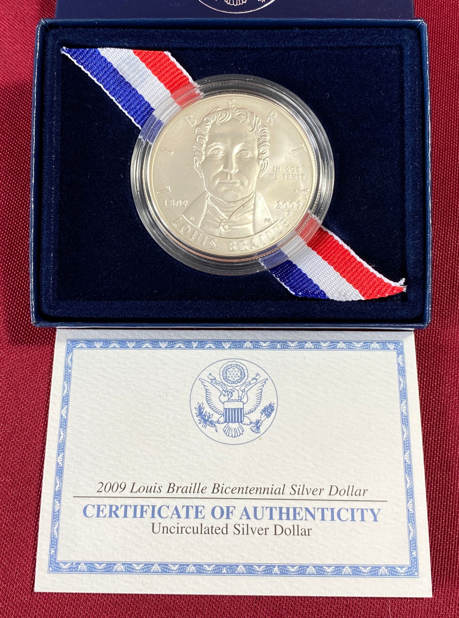 2009-P Louis Braille Uncirculated Silver Dollar: 2009-P Louis Braille Uncirculated Silver Dollar