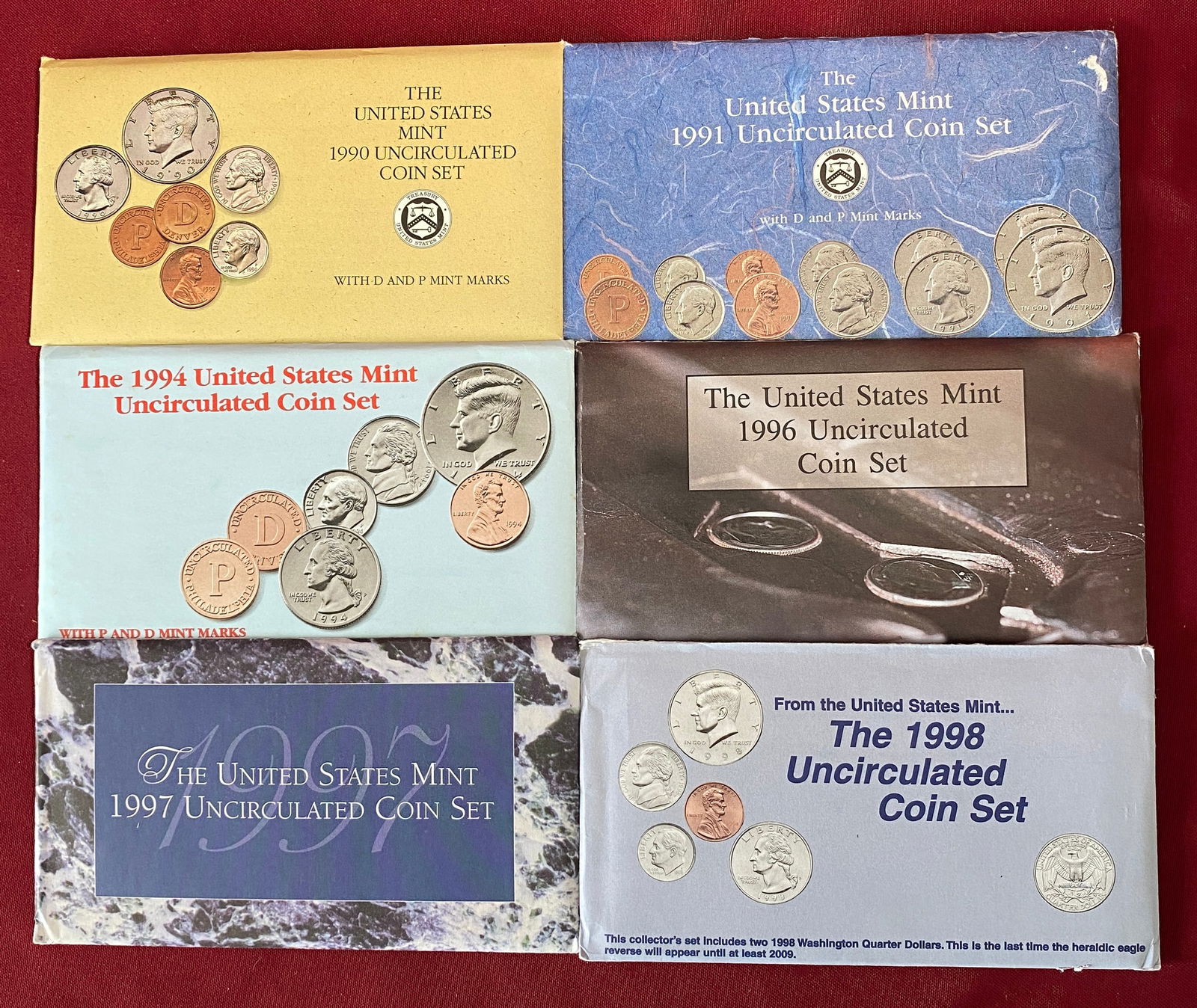 Six U.S. Mint Commemorative Uncirculated Coin Sets - 1990, 1991, 1994, 1996-1998 (1 of 7)