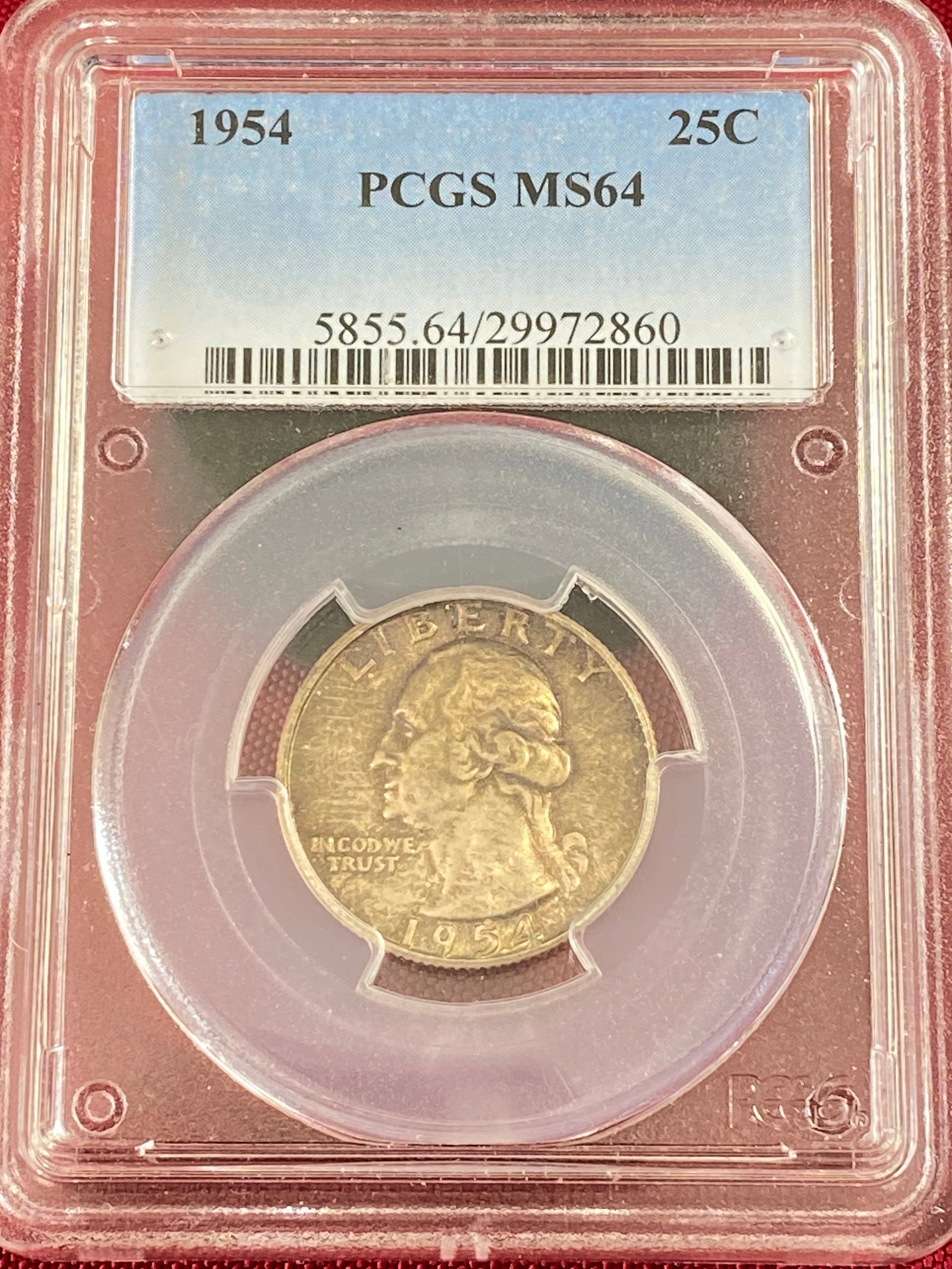 Graded 1954 Washington Silver Quarter - MS64 by PCGS (1 of 3)