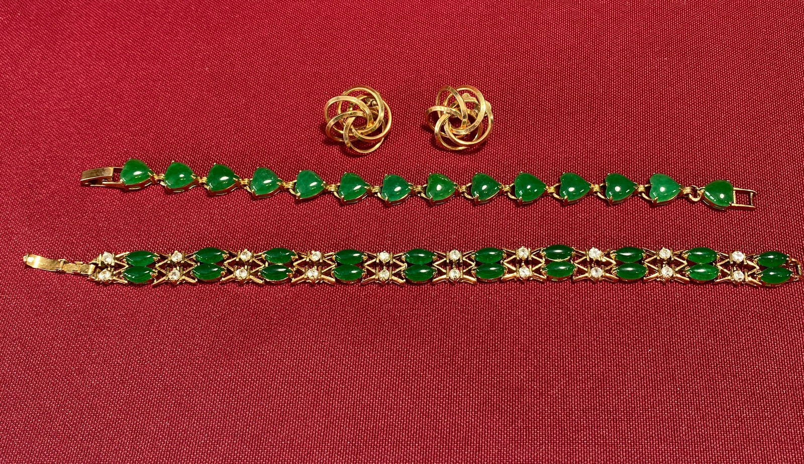 Gold-Filled Bracelets and Earrings - Earrings 12KT Gold-Filled, Bracelets with Green Stones - 18KT (1 of 10)
