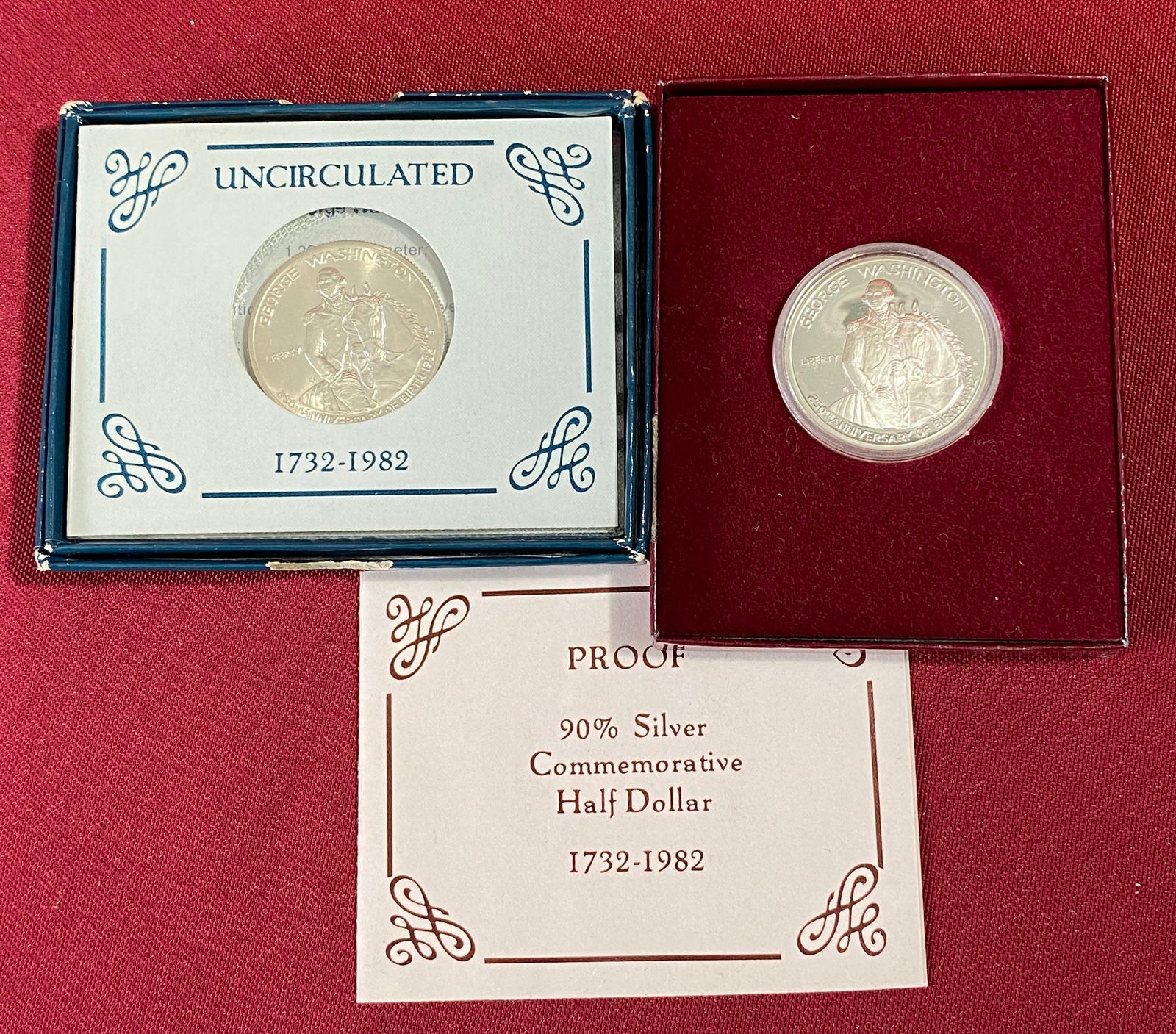 Two 1982 Uncirculated George Washington Commemorative Silver Half Dollars (1 of 6)