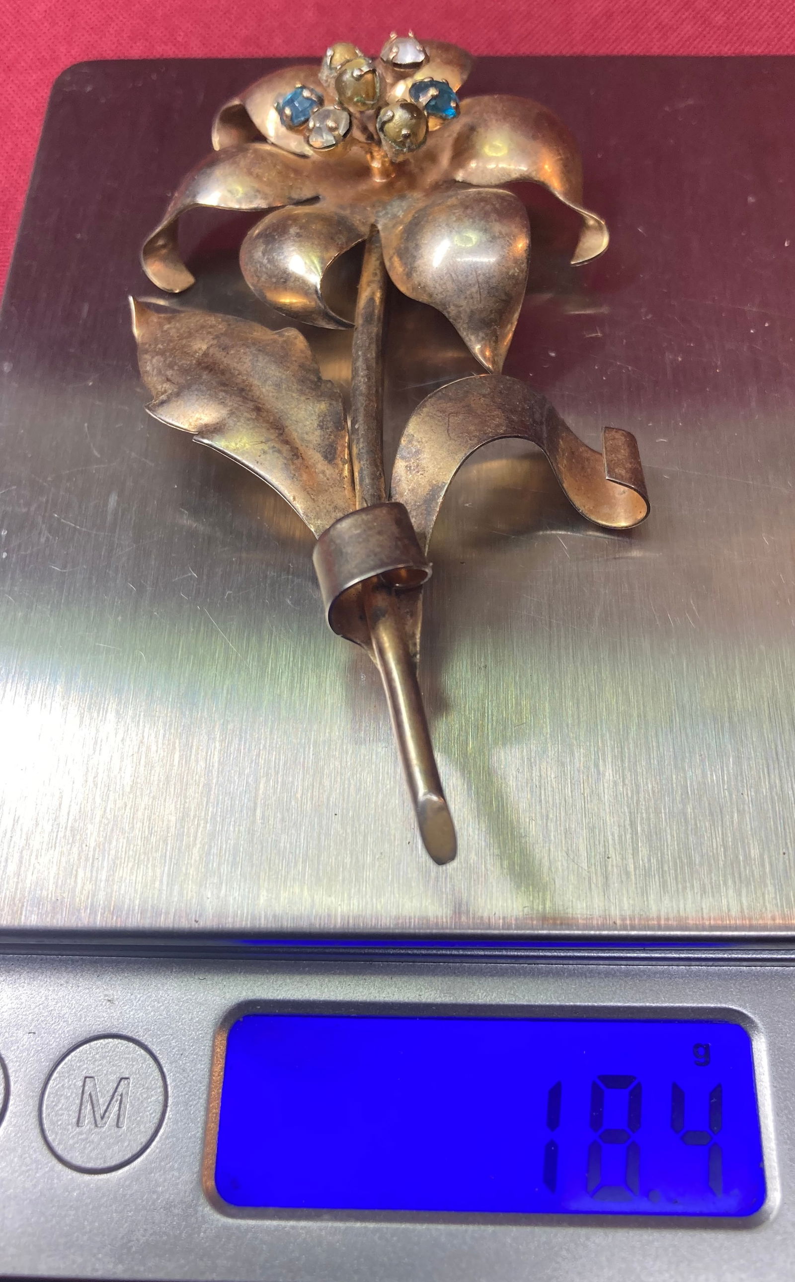 Sterling Silver Gold Wash Flower Pin Brooch - 18.4 Grams: Sterling Silver Gold Wash Flower Pin Brooch - 18.4 Grams