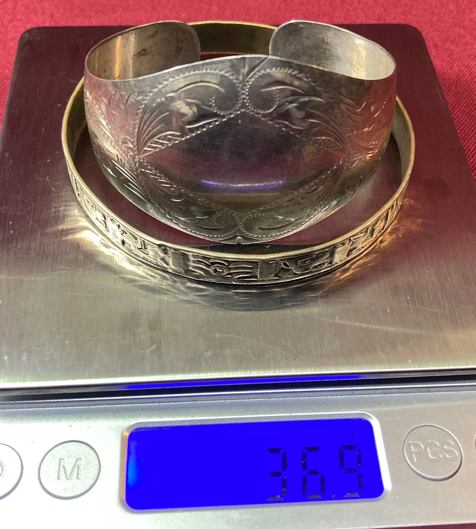 Two Sterling Silver Bracelets - Cuff & Bangle - 36.9 Grams: Two Sterling Silver Bracelets - Cuff & Bangle - 36.9 Grams