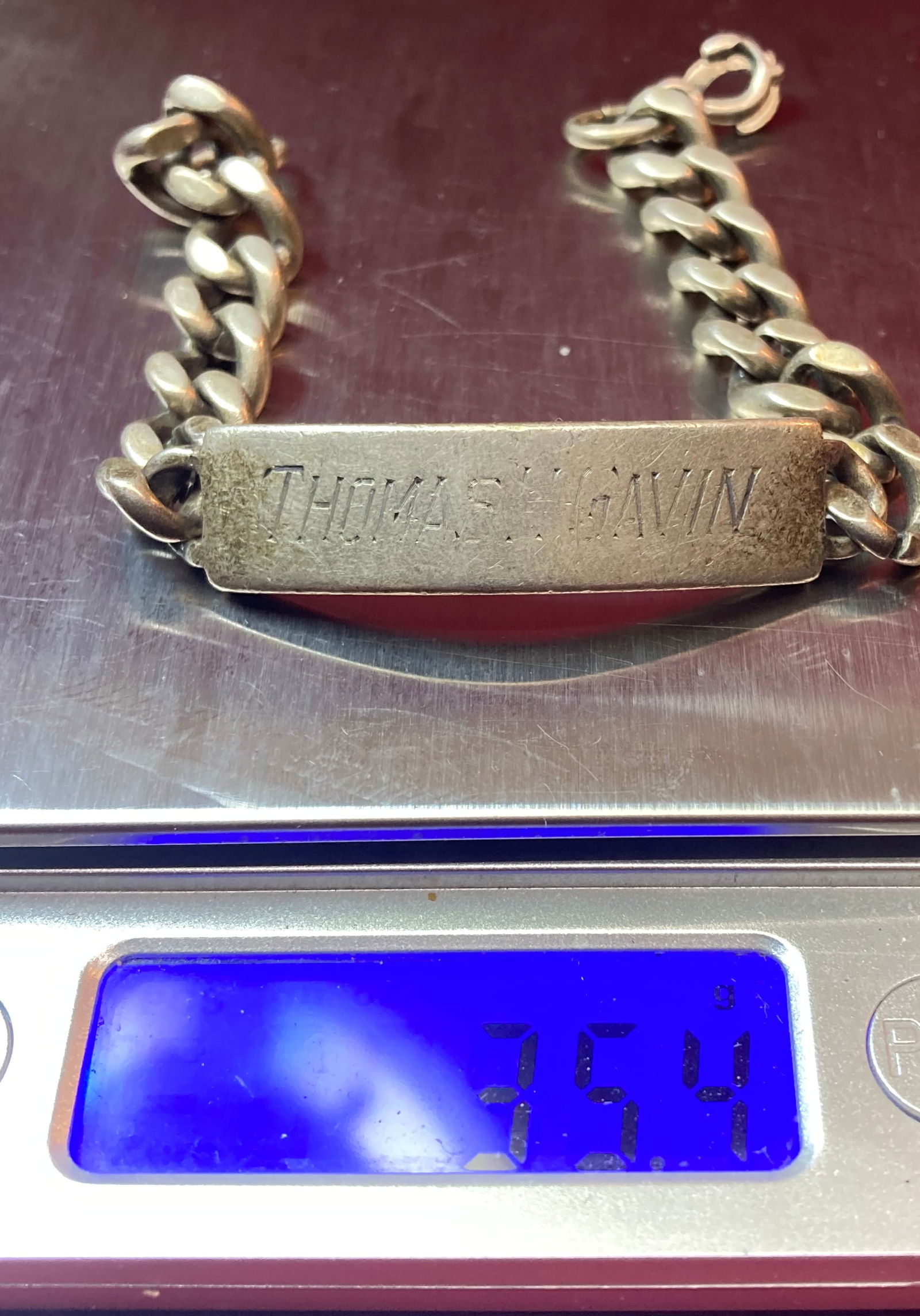 Heavy Sterling Silver Marked ID Bracelet Monogrammed - 35.4 Grams: Heavy Sterling Silver Marked ID Bracelet Monogrammed - 35.4 Grams