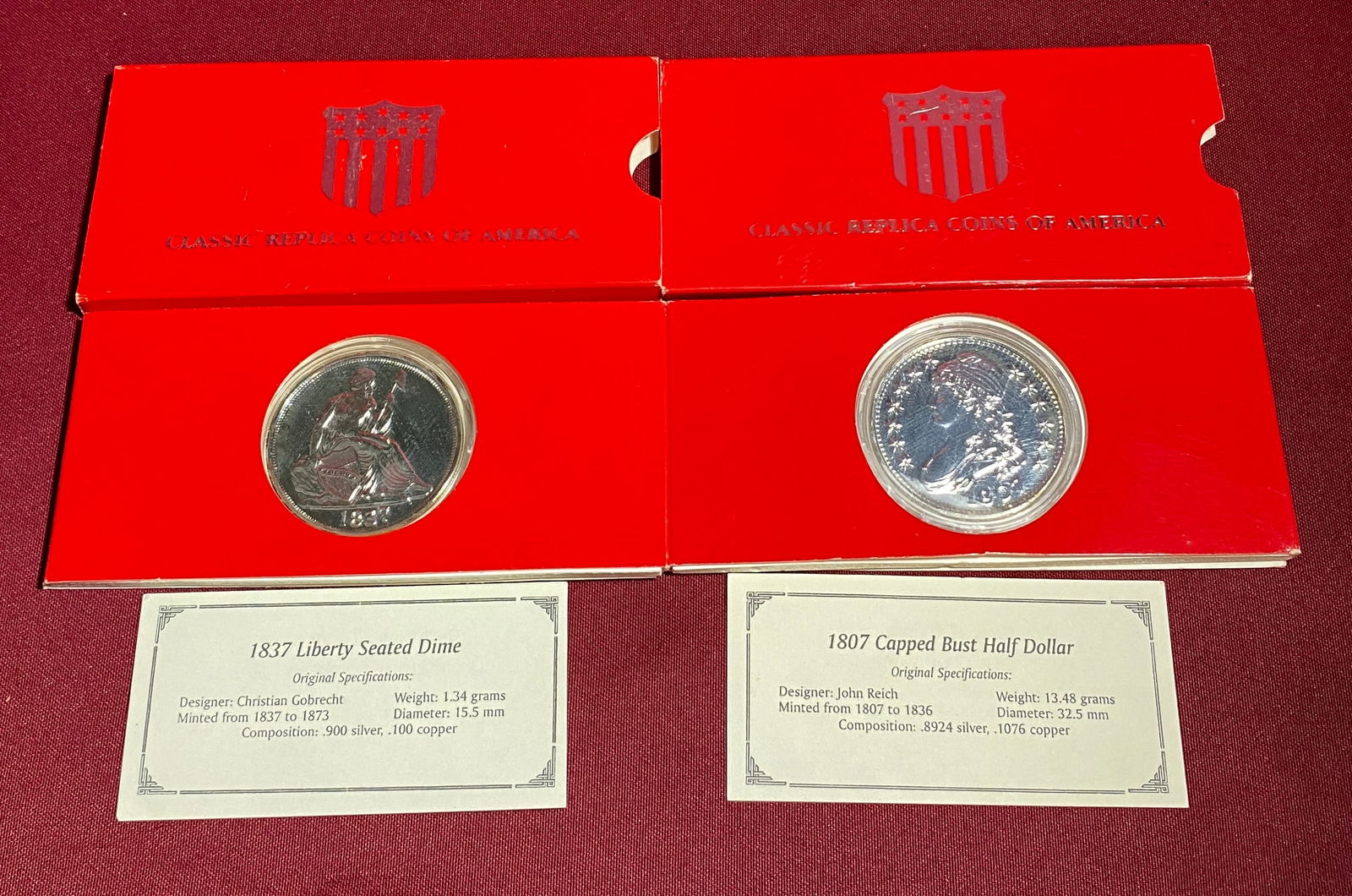 Two .999 Pure Silver Classic Replica Coins of America - 1837 Seated Liberty and 1807 Capped Bust (1 of 5)