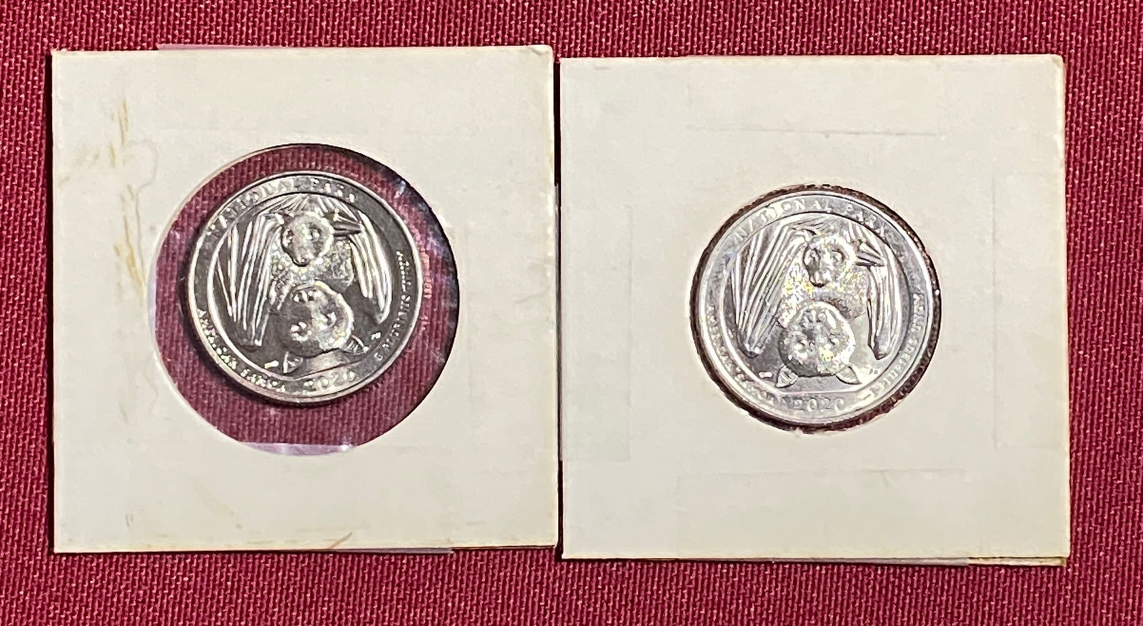 Two 2020 (P & W Mints) National Parks Quarters - 2020-P & 2020-W American Samoa Bat: Two 2020 (P & W Mints) National Parks Quarters - 2020-P & 2020-W American Samoa Bat