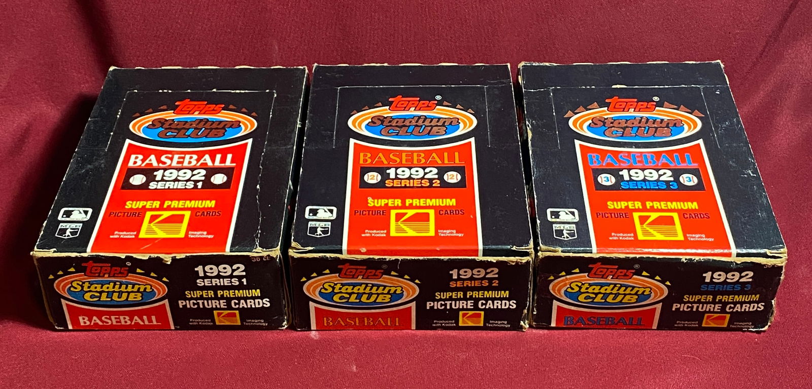 Three Boxes of TOPPS Stadium Club Baseball Cards - 1992 Series 1, 2, & 3 (1 of 8)