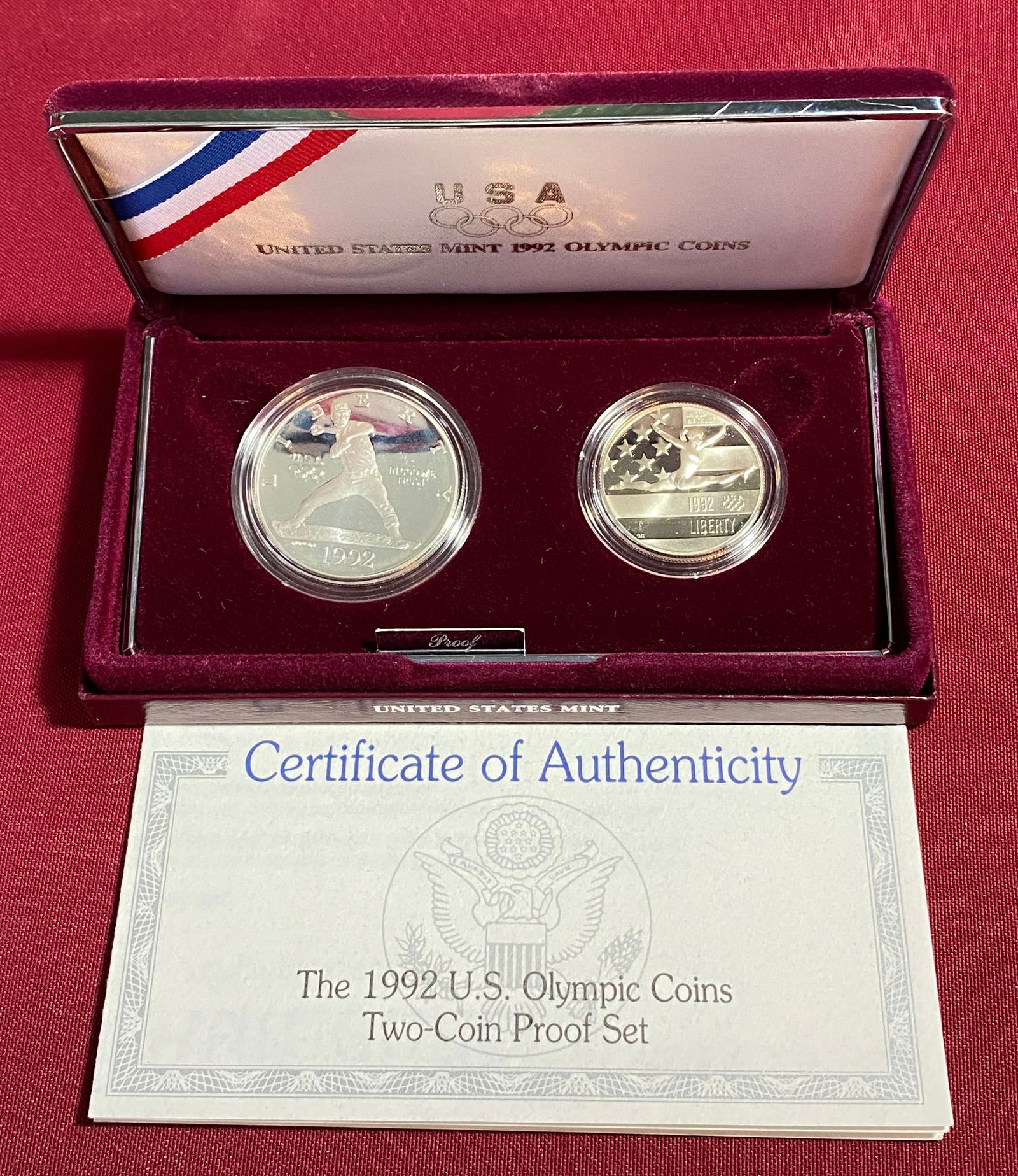 1992 U.S. Olympics Commemorative Two-Coin Proof Set - Includes Silver Dollar (1 of 6)