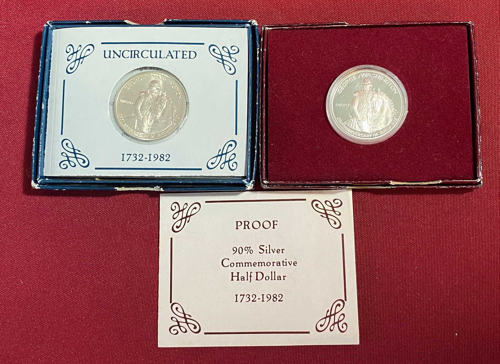 Two 1982 George Washington Commemorative Silver Half Dollars - S & D (1 of 7)