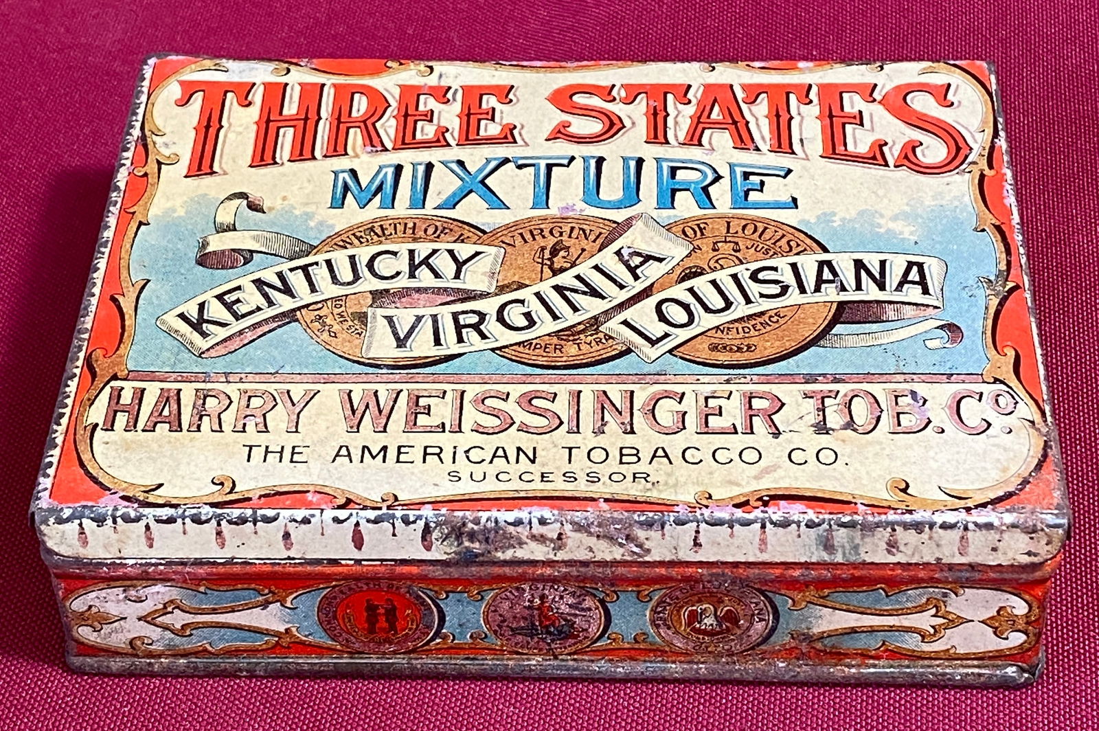 Vintage Three States Mixture Harry Weissinger Tobacco Advertising Tin: Vintage Three States Mixture Harry Weissinger Tobacco Advertising Tin