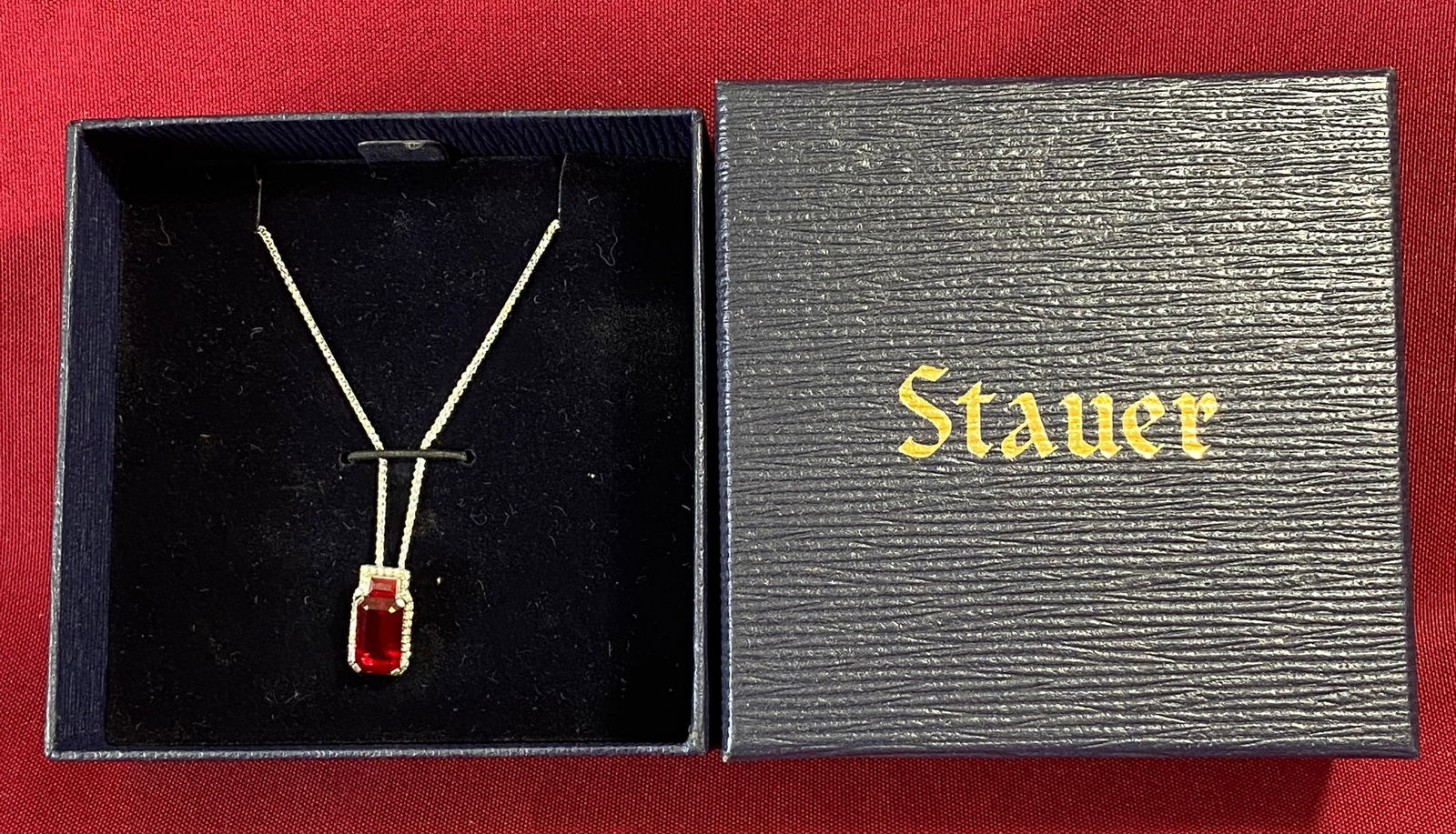 .925 Marked Sterling Silver Stauer Necklace with Red Stone - 4.87 Grams - 20" Chain: .925 Marked Sterling Silver Stauer Necklace with Red Stone - 4.87 Grams - 20" Chain