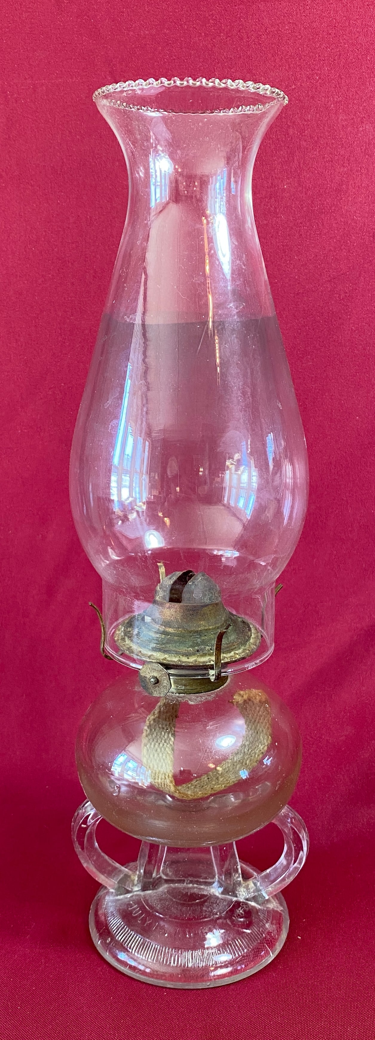 Ripley & Co. Glass Oil Lamp Dated 1868 - Base 6.5"x4.5", Chimney 9"x4.5": Ripley & Co. Glass Oil Lamp Dated 1868 - Base 6.5"x4.5", Chimney 9"x4.5"