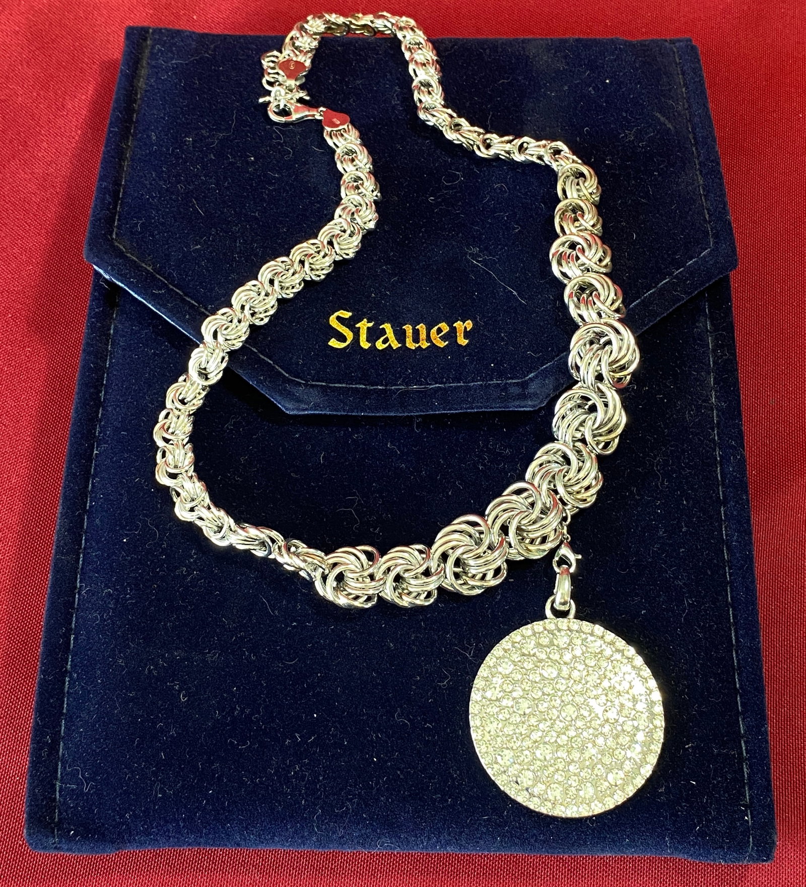 Sterling Silver Stauer Interlocking Chain Necklace - 48.96 Grams - Marked .925 Italy: Sterling Silver Stauer Interlocking Chain Necklace - 48.96 Grams - Marked .925 Italy