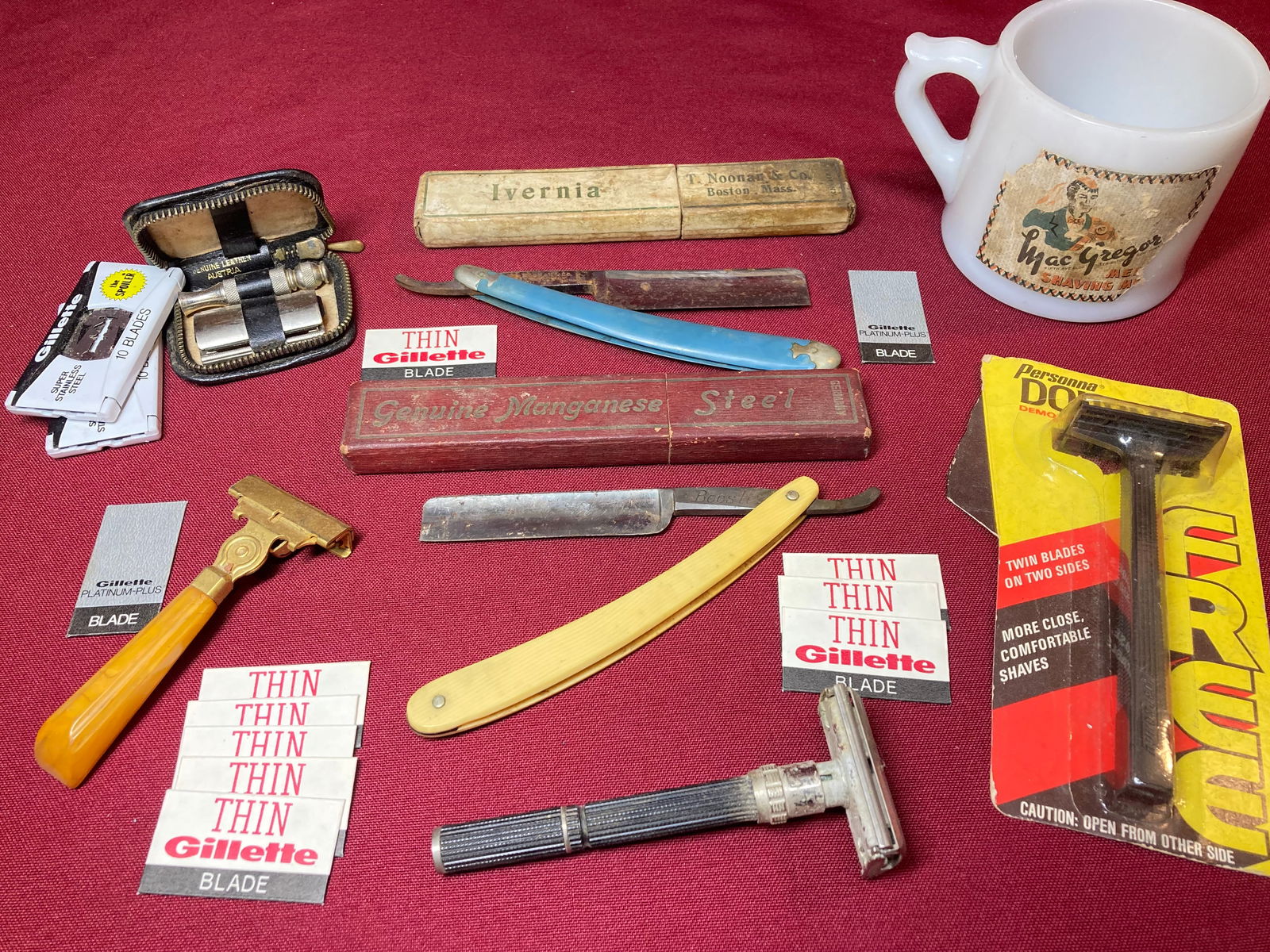 Vintage Collection of Shaving Mugs and Razors - Straight, Regular: Vintage Collection of Shaving Mugs and Razors - Straight, Regular