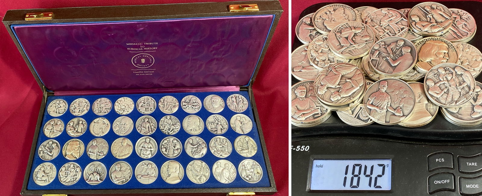 Thirty-Six Piece .999 Fine Silver Medallic Tribute to Surgical History - Limited Edition - Medical: Thirty-Six Piece .999 Fine Silver Medallic Tribute to Surgical History - Limited Edition - Medical Medals by Medical Heritage Society - 1842 Grams (4lbs .9oz)