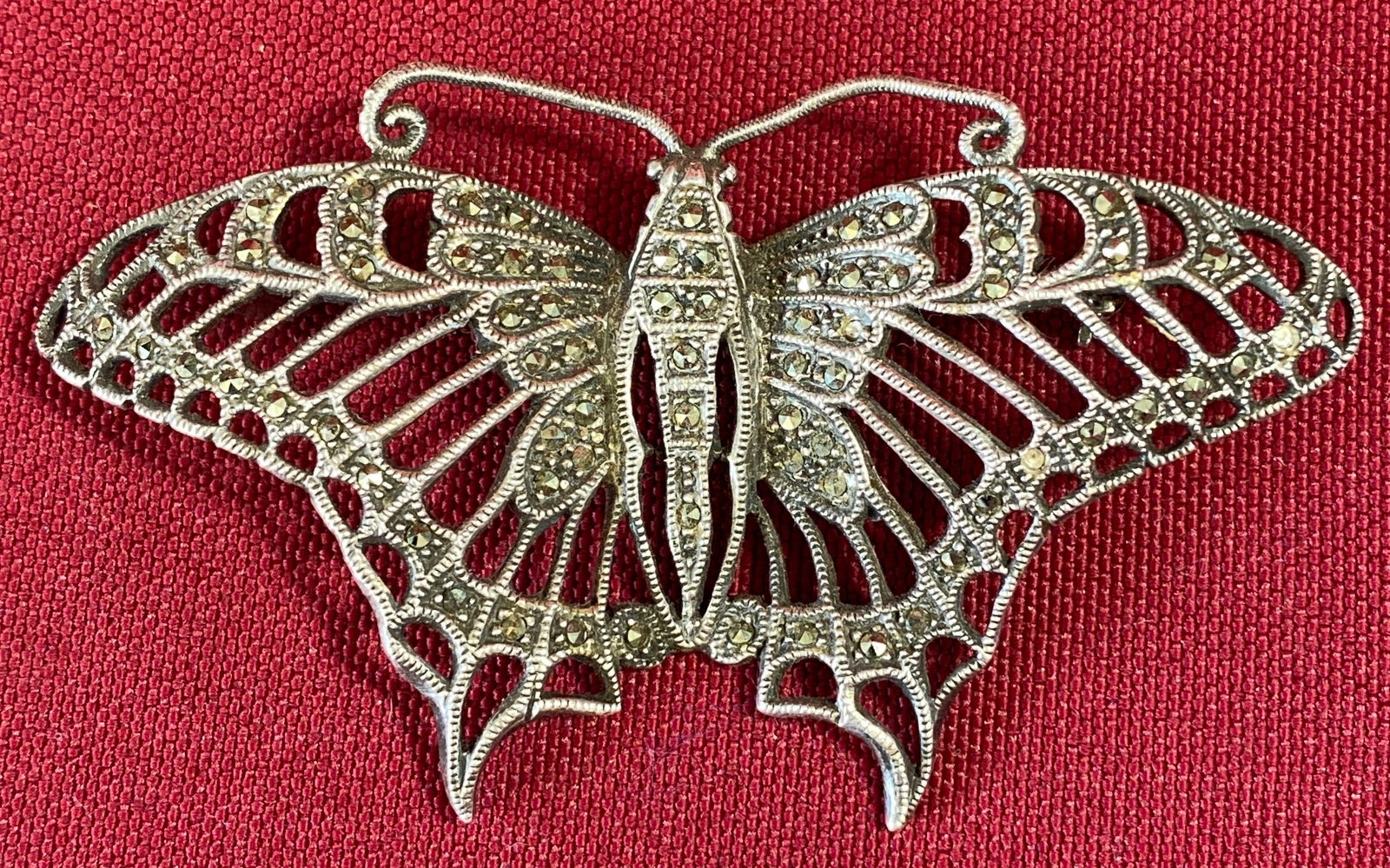 Sterling Silver Marked Marcasite Butterfly Brooch by Murry Chuven - 14.21 Grams: Sterling Silver Marked Marcasite Butterfly Brooch by Murry Chuven - 14.21 Grams