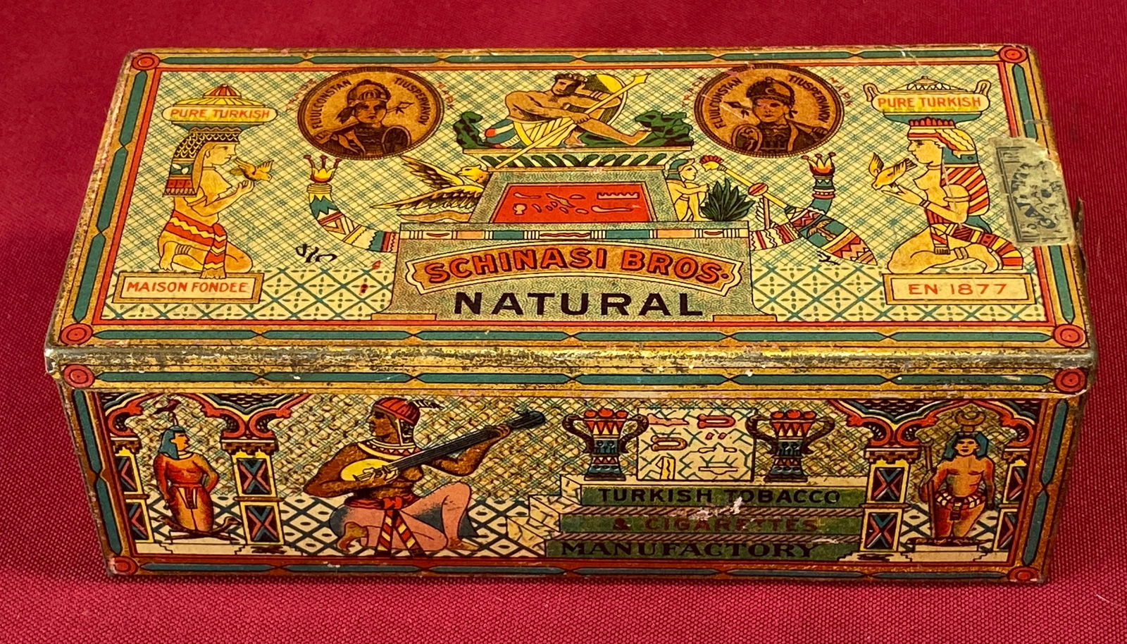 Schinasi Bros Natural Egyptian Cigarette Advertising Tin: Schinasi Bros Natural Egyptian Cigarette Advertising Tin
