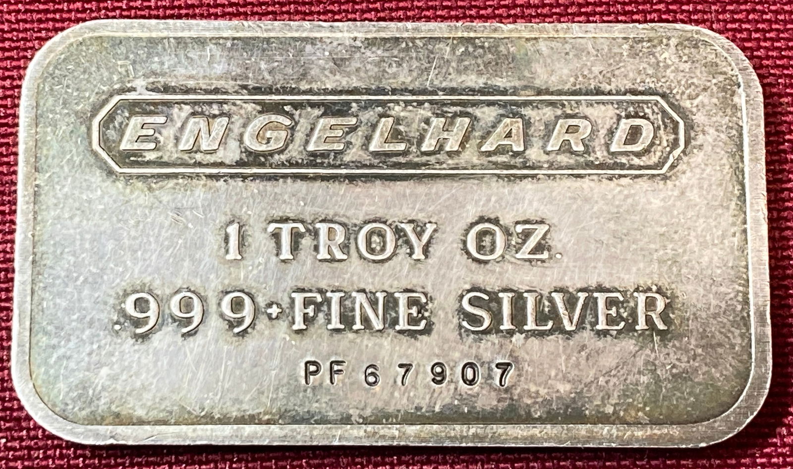 One Ounce .999 Fine Silver Bar - Older Style - Englehart - Pebbled Back - Low Serial Number (1 of 2)