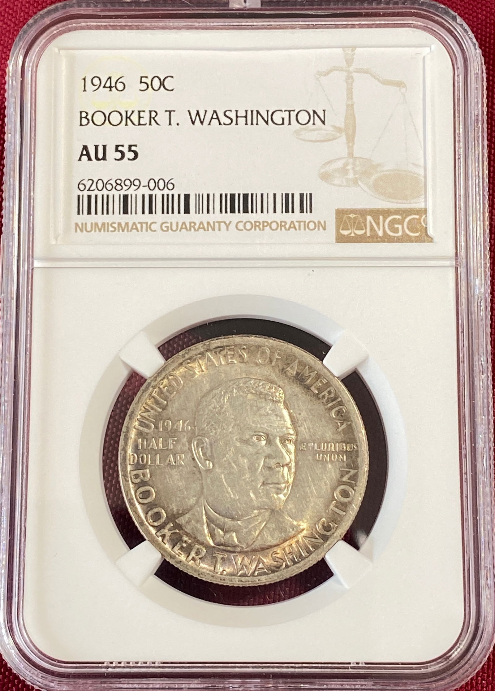 Graded 1946 Booker T Washington Commemorative Silver Half Dollar - AU55 by NGC: Graded 1946 Booker T Washington Commemorative Silver Half Dollar - AU55 by NGC