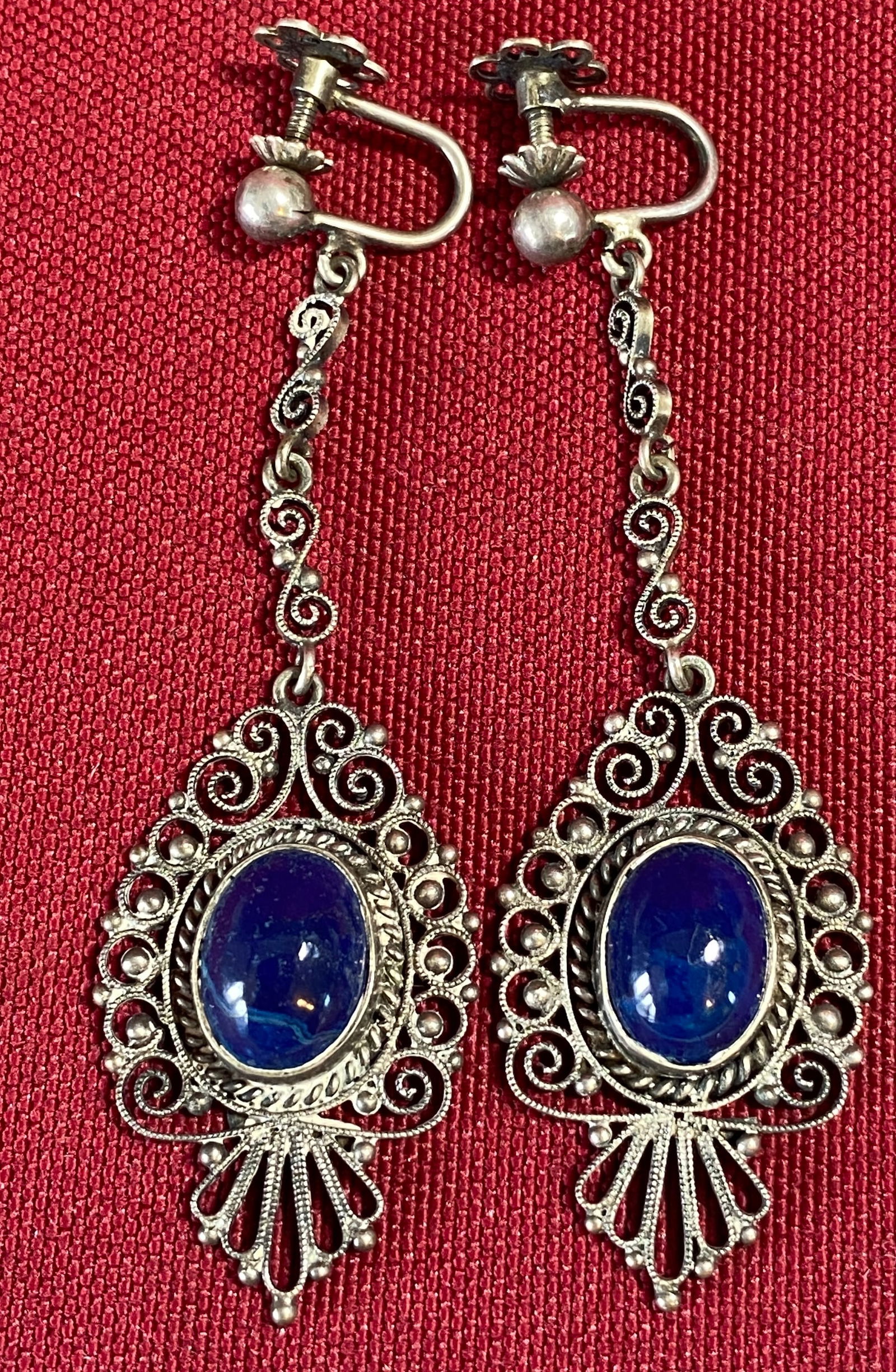 Silver (Marked 800) Drop Earrings with Blue Stones (1 of 5)