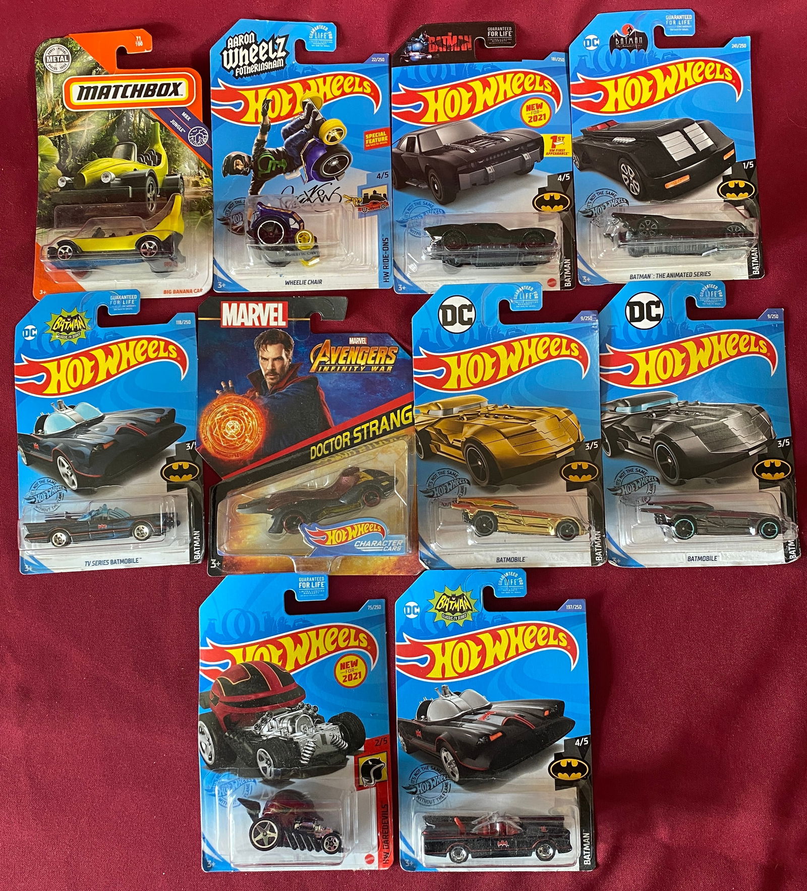 Ten Factory Sealed Hot Wheels & Matchbox Cars - Batmobile, Doctor Strange, Etc.: Ten Factory Sealed Hot Wheels & Matchbox Cars - Batmobile, Doctor Strange, Etc.