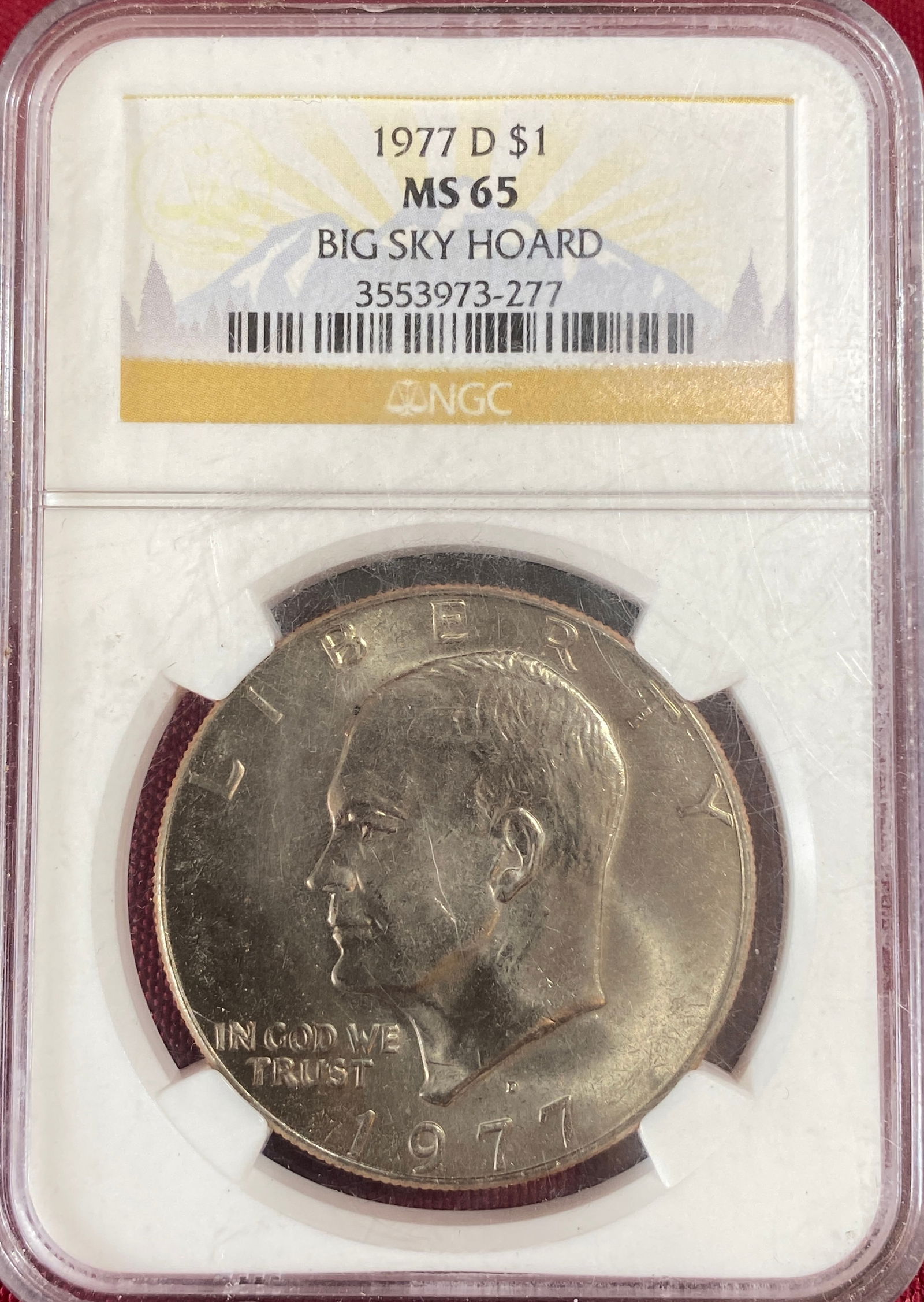 Graded 1977-D Eisenhower Dollar - Big Sky Hoard - MS65 by NGC: Graded 1977-D Eisenhower Dollar - Big Sky Hoard - MS65 by NGC