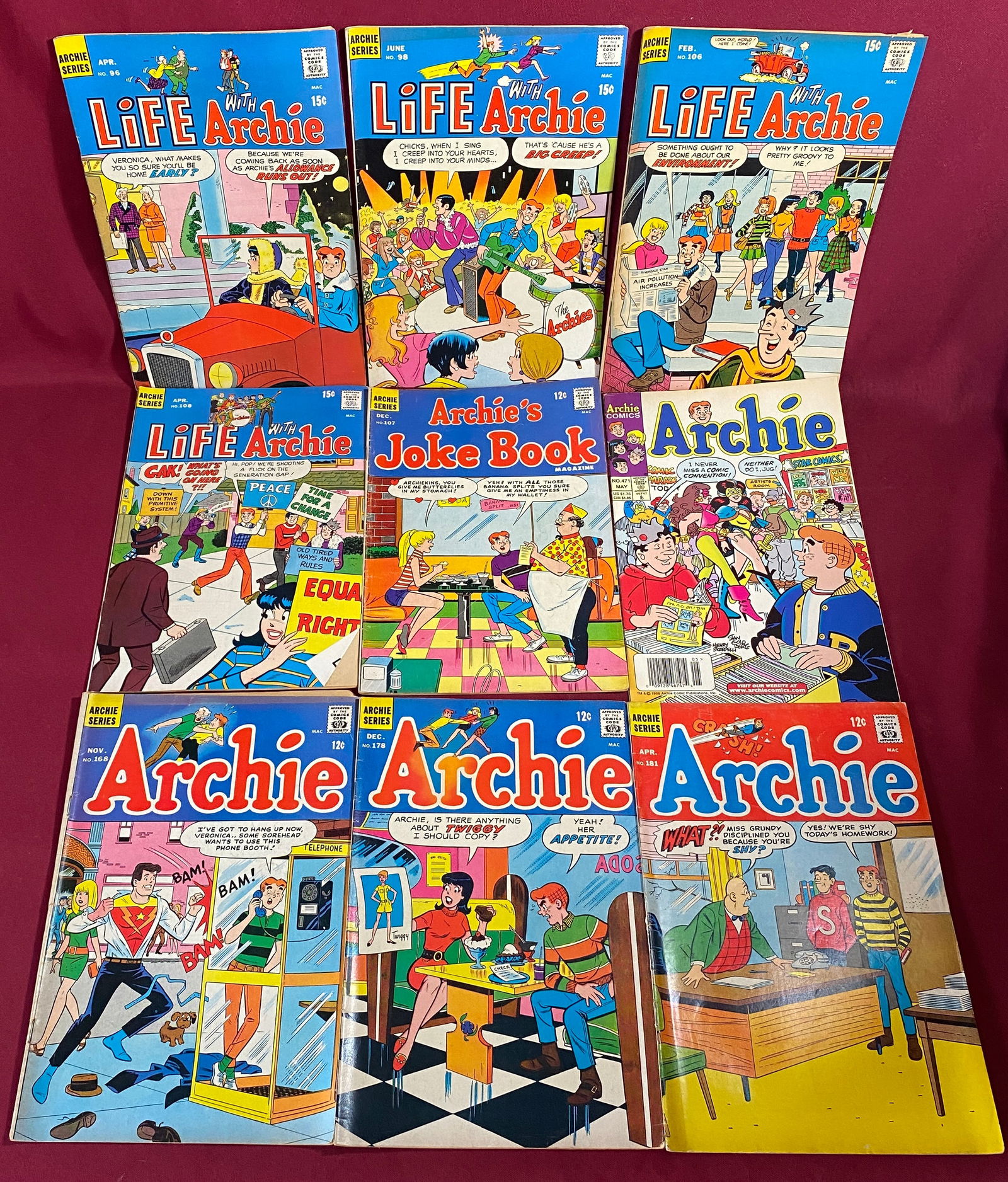 Nine Vintage Archie Series Comics - (4) Archie, (4) Life with Archie, Archie's Joke (1 of 4)