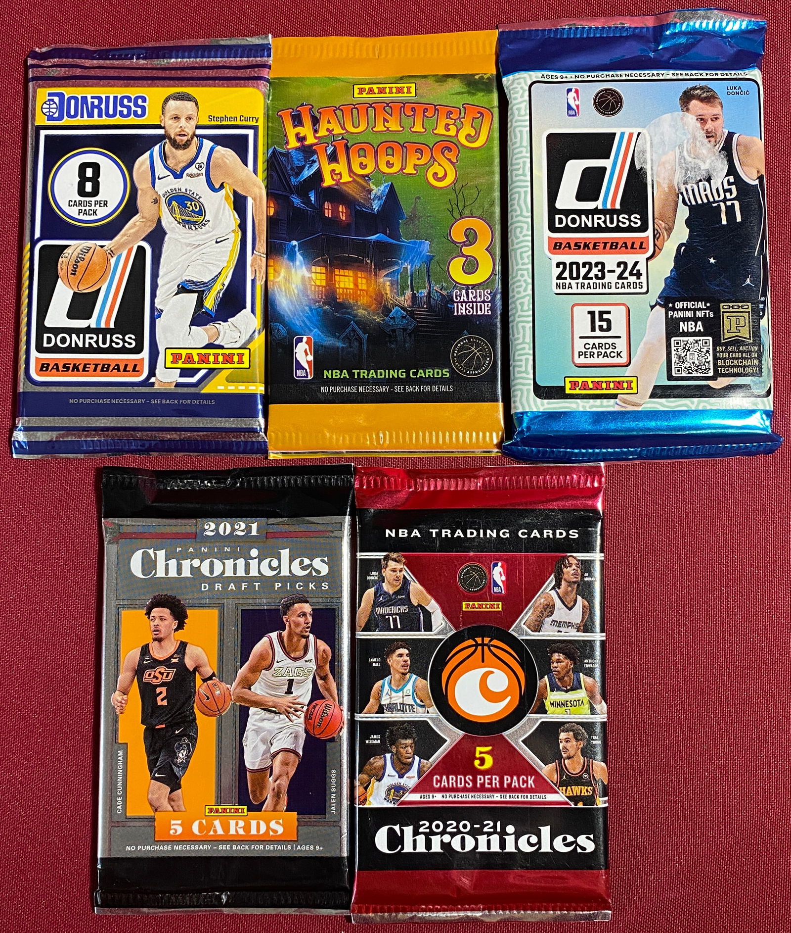 Five Basketball Trading Card Foil Packs ? Various Years: Five Basketball Trading Card Foil Packs ? Various Years