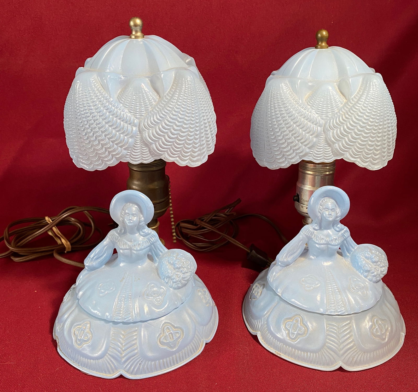 Pair of Baby Blue Boudoir Lamps - Small Chip as Seen in Photo - Overall 9.75"x6": Pair of Baby Blue Boudoir Lamps - Small Chip as Seen in Photo - Overall 9.75"x6"