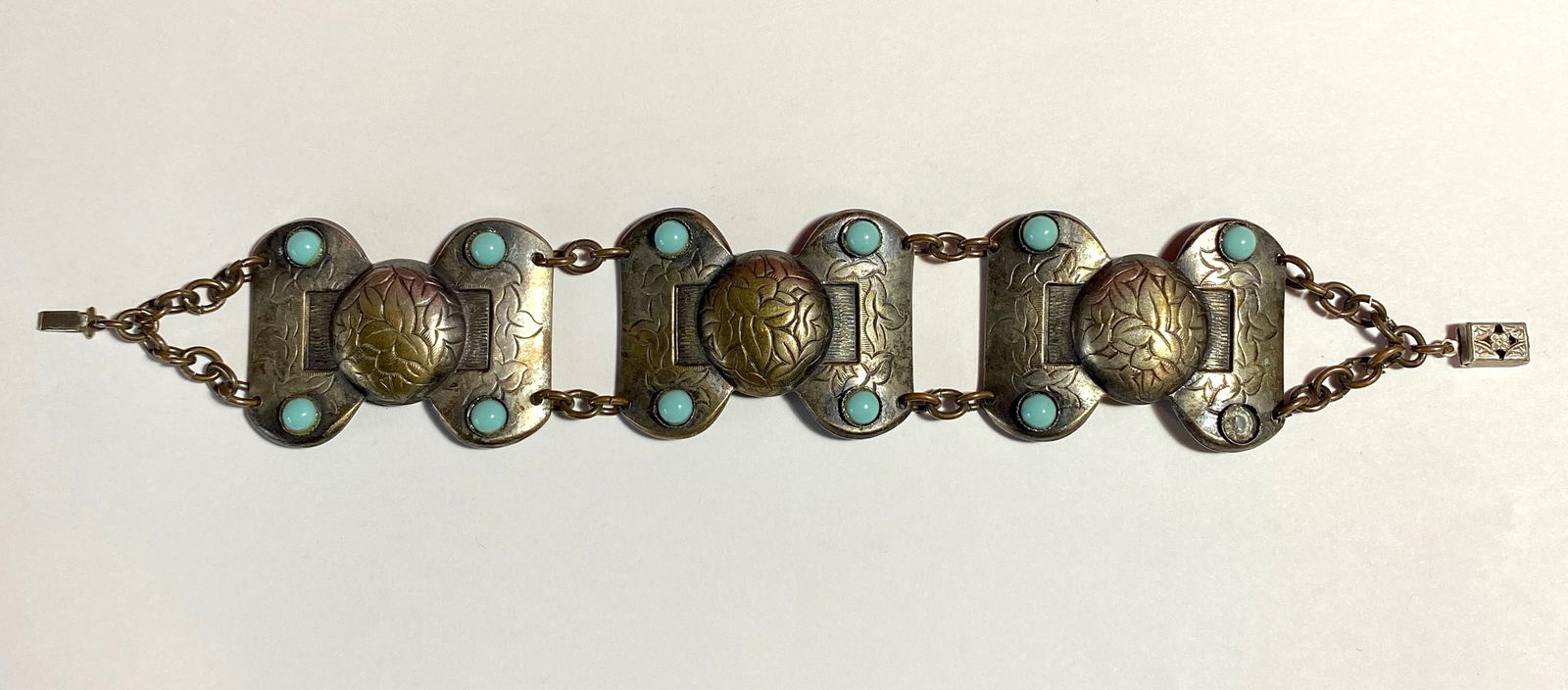 Native American Style 7.5" Bracelet with Turquoise Colored Stones - Clasp Marked Sterling - One (1 of 6)
